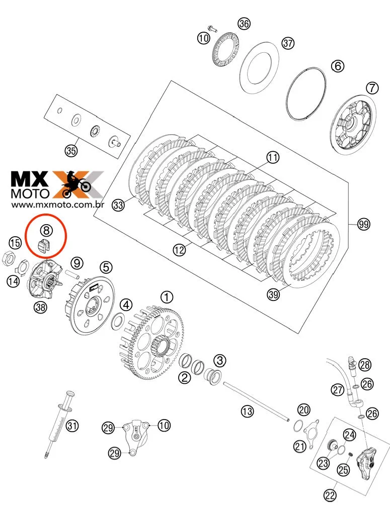 Kit com 06 Peças - Bucha / Borracha Amortecimento da Embreagem Original KTM 4T 12 a 23 - 2T 13 a 23 / Husaberg / Husqvarna / GAS GAS 21 e 22 DAMPING RUBBER - 78132025100