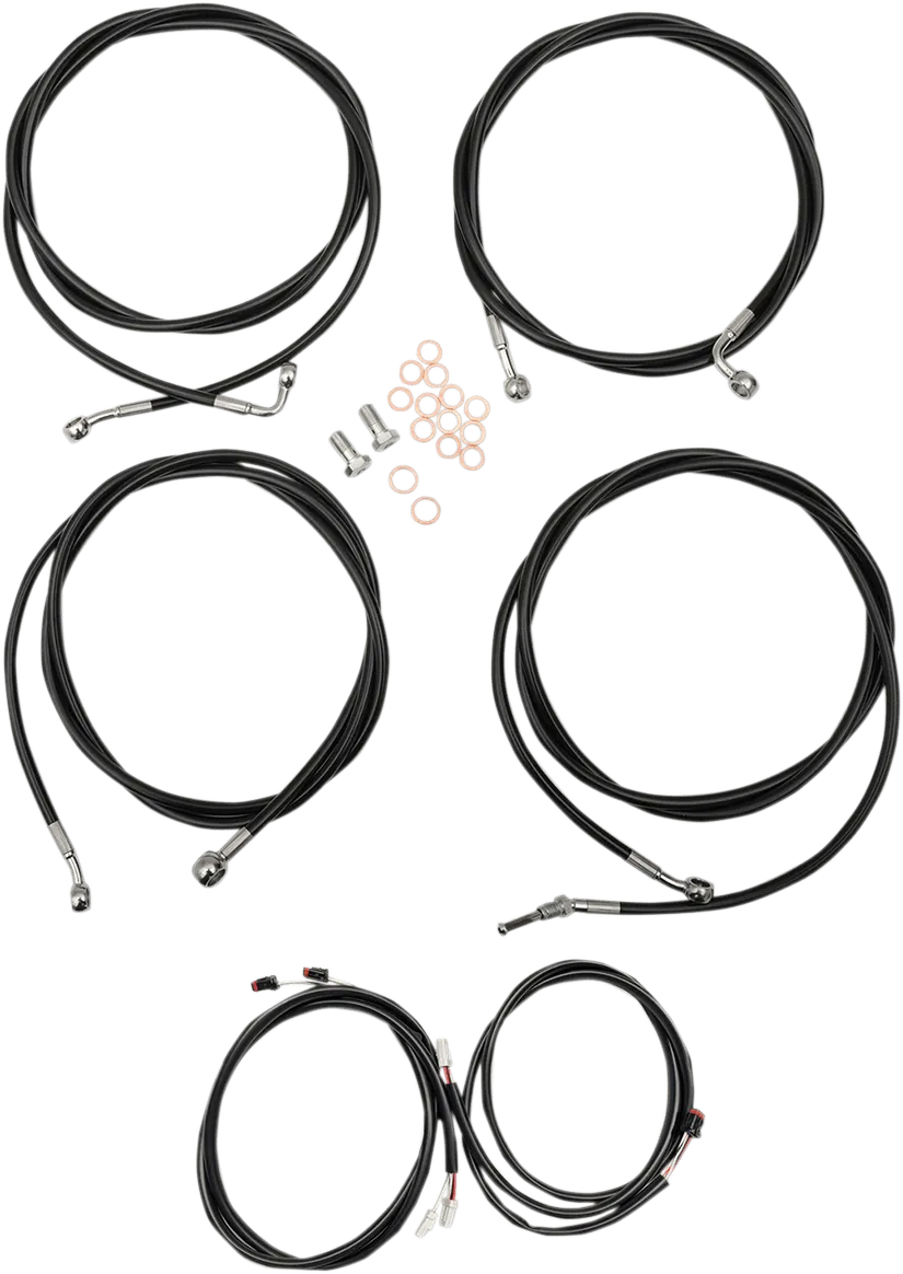 LA Choppers LA-8054KT3-13B Complete Handlebar Cable/Brake & Clutch Line/Wire Kit - Black Vinyl/Stainless Braided