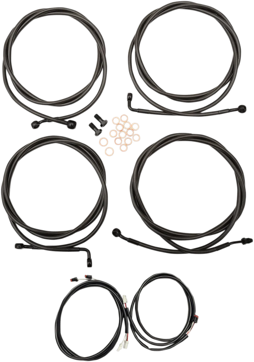 LA Choppers LA-8054KT3-13M Complete Handlebar Cable/Brake & Clutch Line/Wire Kit - Midnight Braided