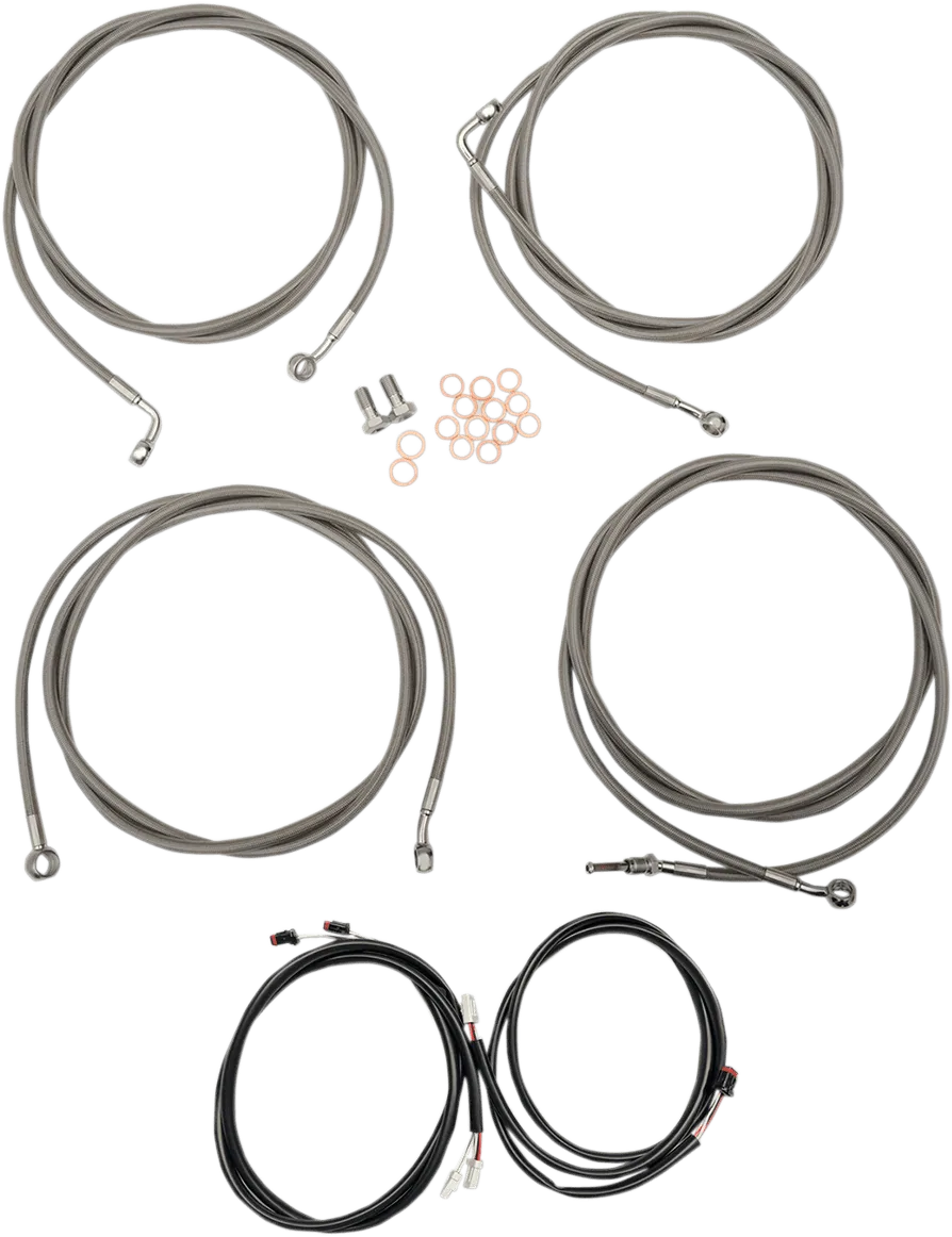 LA Choppers LA-8054KT3-16 Complete Handlebar Cable/Brake & Clutch Line/Wire Kit - Stainless Braided