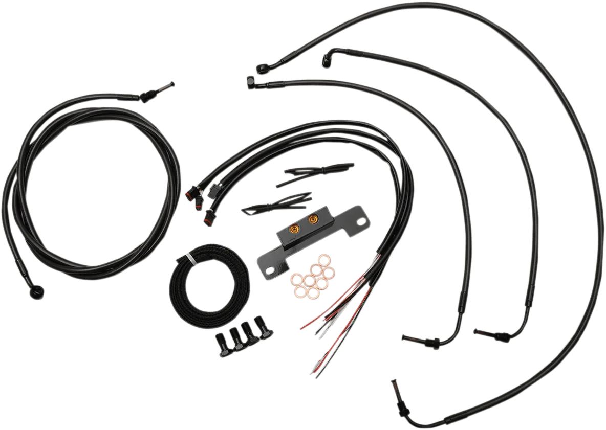 LA Choppers LA-8055KT2-13M Complete Handlebar Cable/Brake & Clutch Line/Wire Kit - Black Vinyl/Stainless