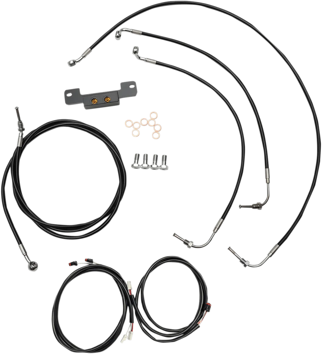 LA Choppers LA-8055KT3-19B Complete Handlebar Cable/Brake & Clutch Line/Wire Kit - Black Vinyl/Stainless Braided