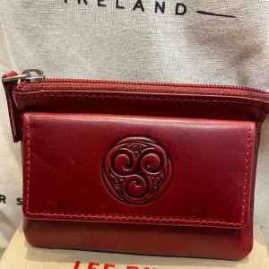 Leather Change Purse with a Celtic Eternity Knot ~ Red