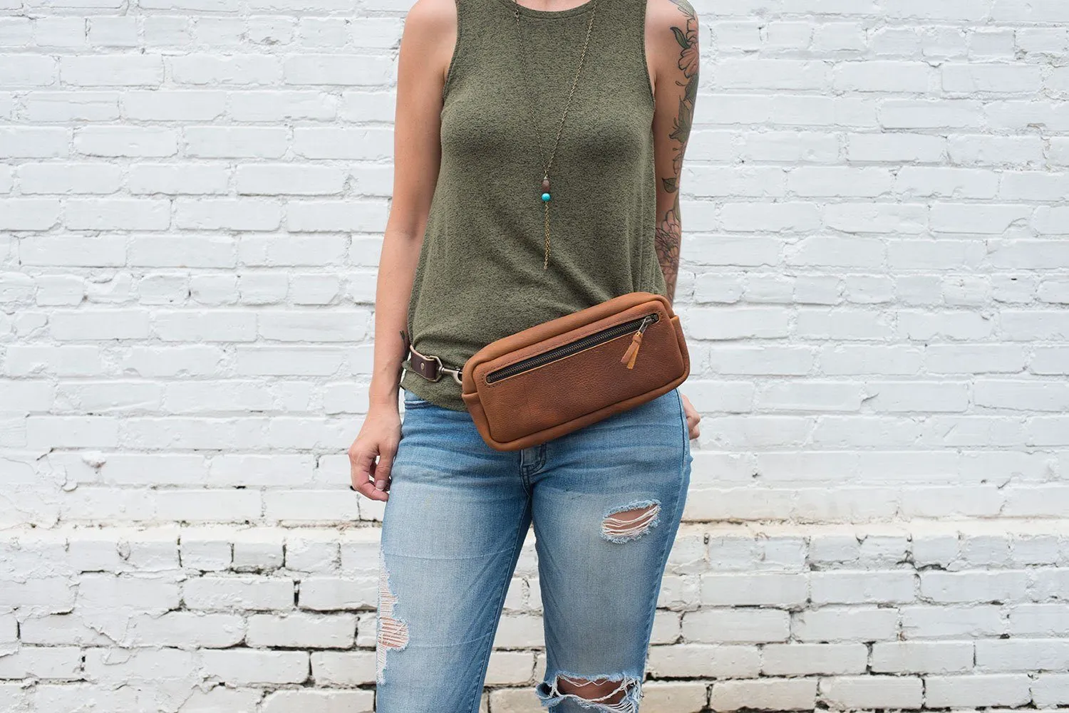 LEATHER FANNY PACK / LEATHER WAIST BAG - COGNAC BISON