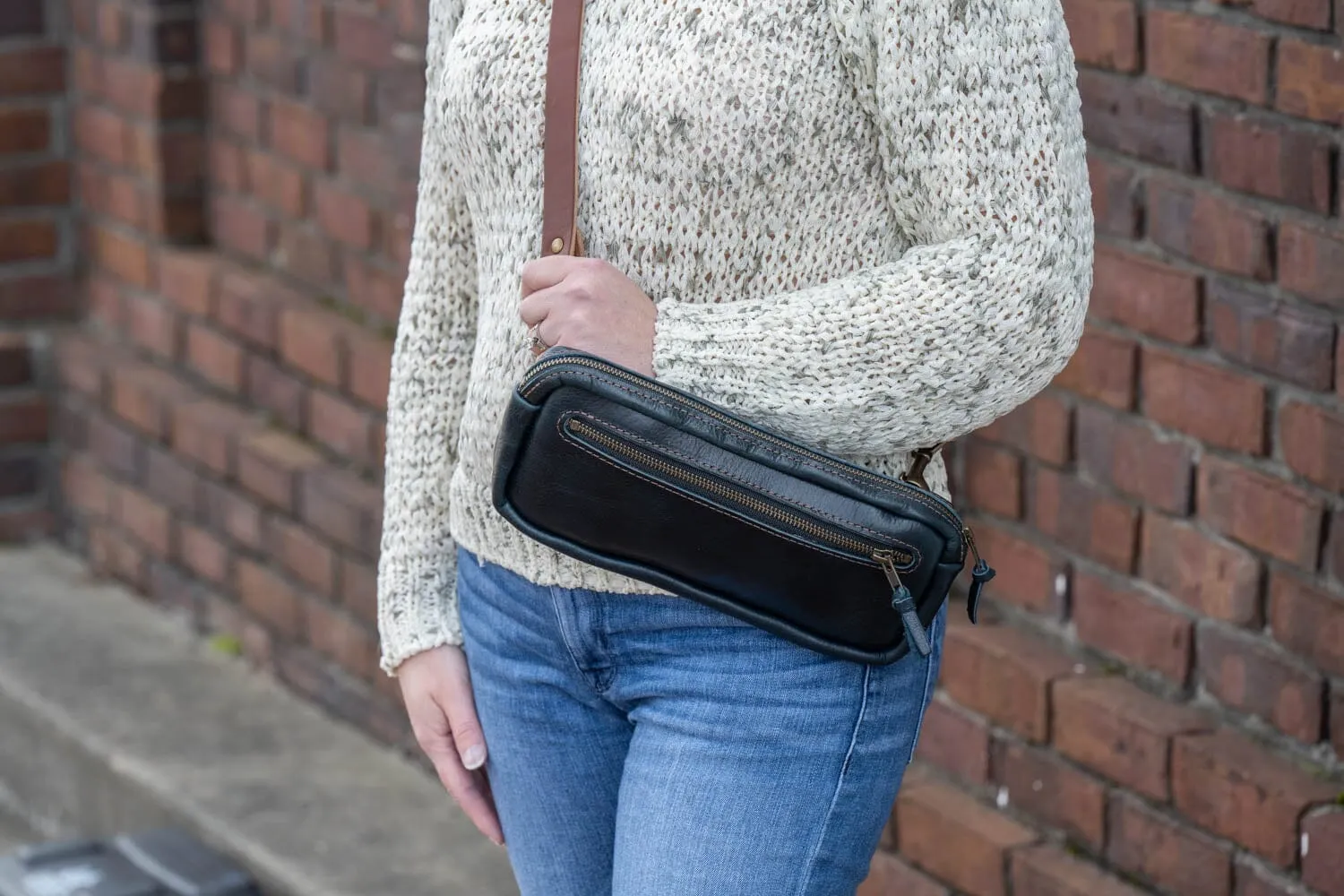 LEATHER FANNY PACK / LEATHER WAIST BAG - DELUXE - INDIGO BISON
