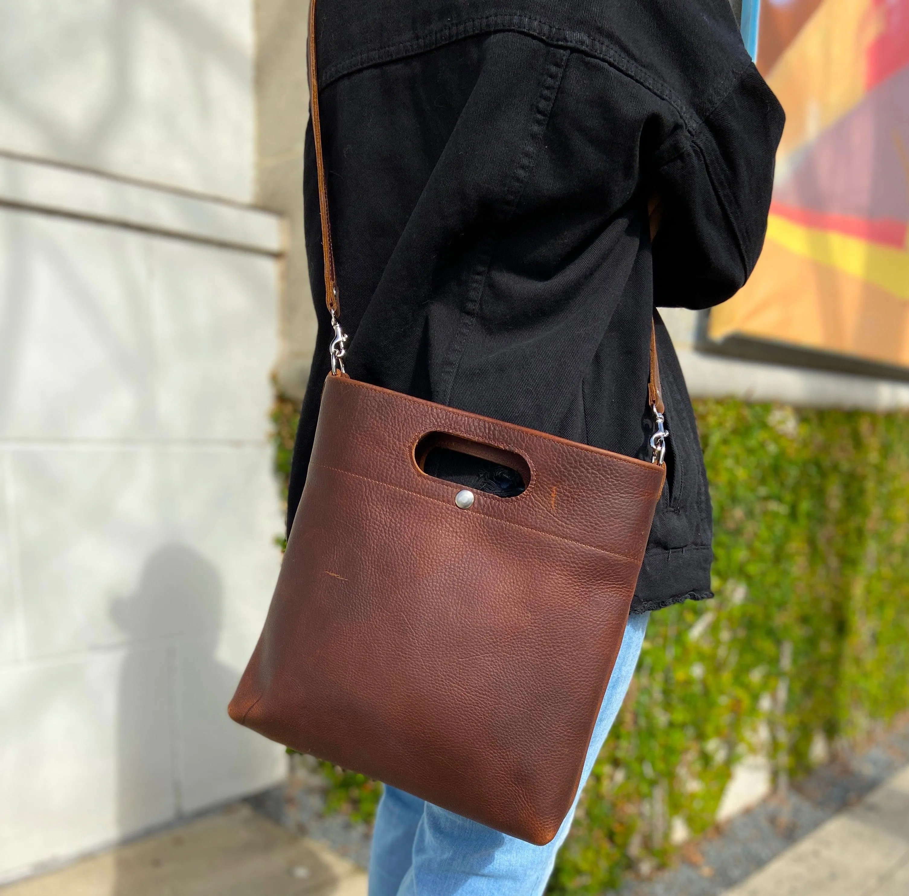 Leather Handle Tote Bag