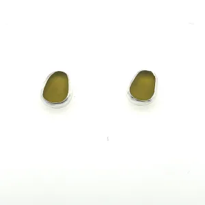 Light Olive Green Sea Glass Studs