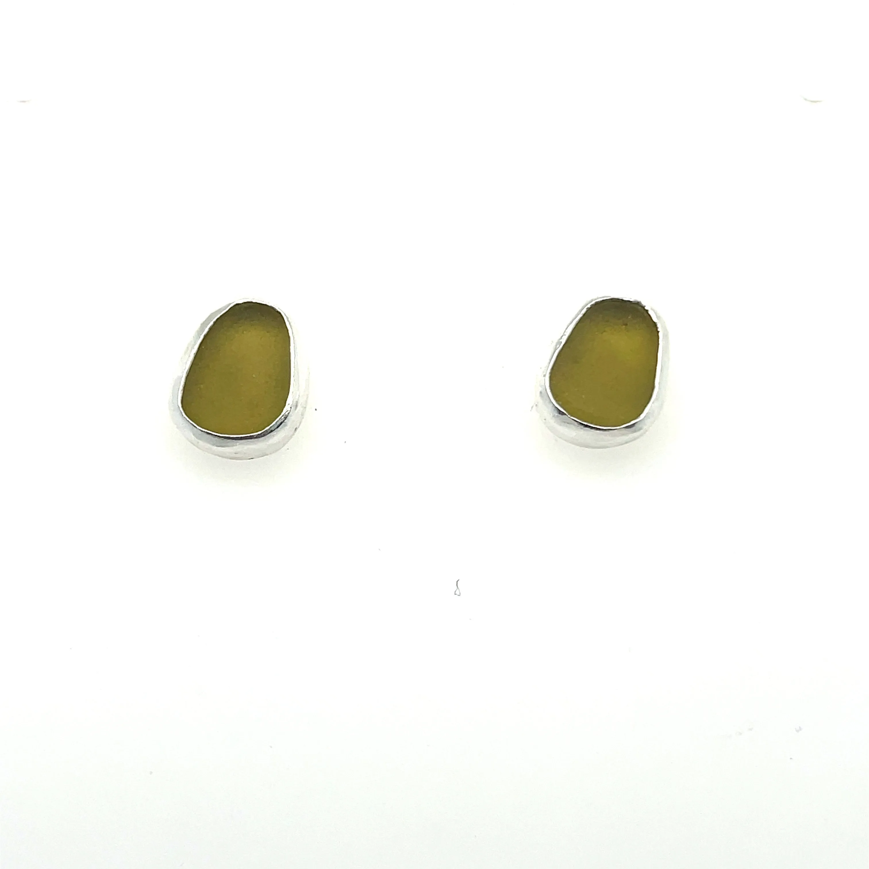 Light Olive Green Sea Glass Studs
