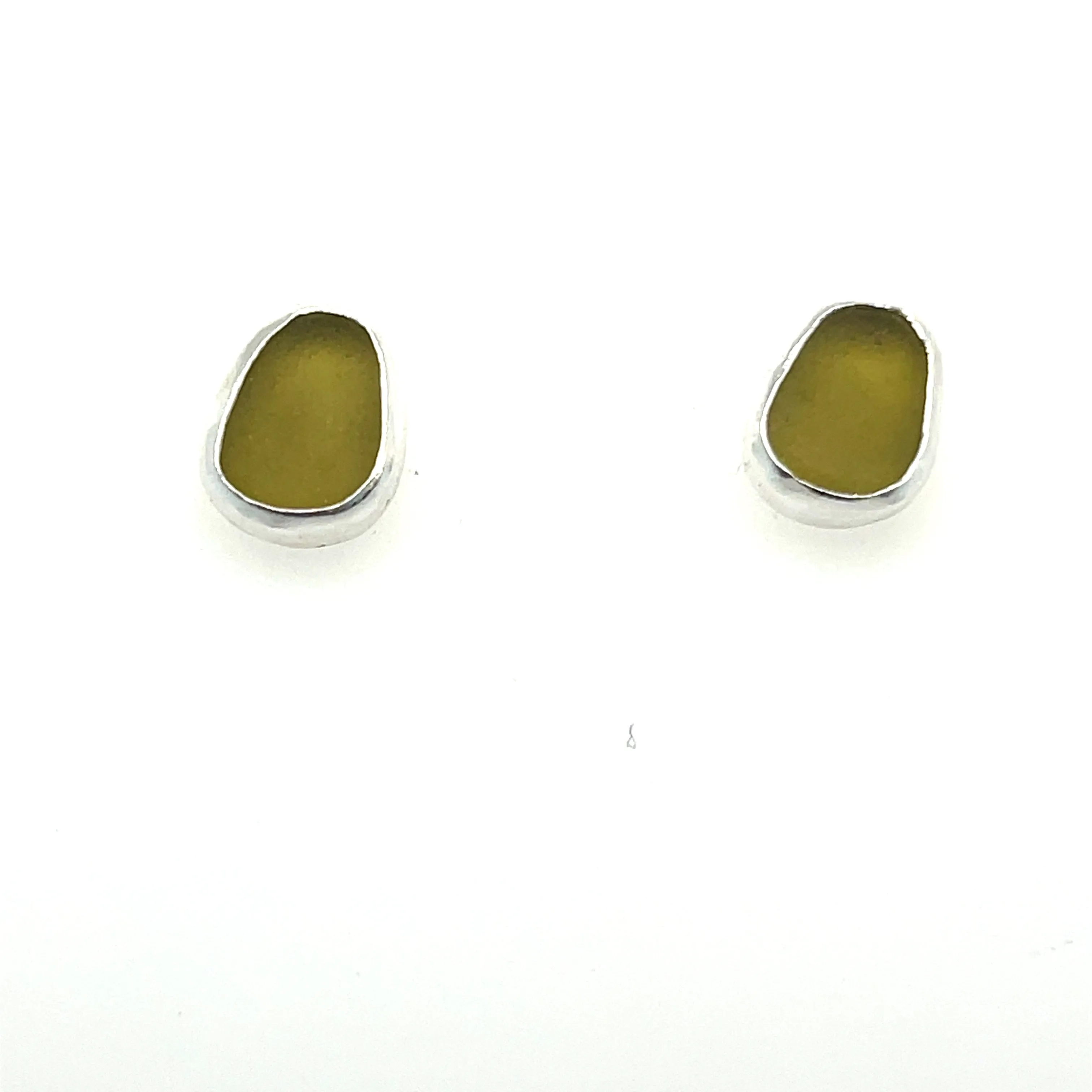 Light Olive Green Sea Glass Studs