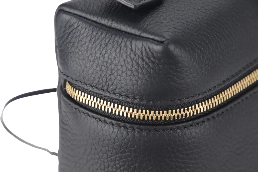 LORO PIANA EXTRA POCKET BACKPACK BLACK GRAINED CALFSKIN GOLD HARDWARE WITH DUST COVER AND BOX