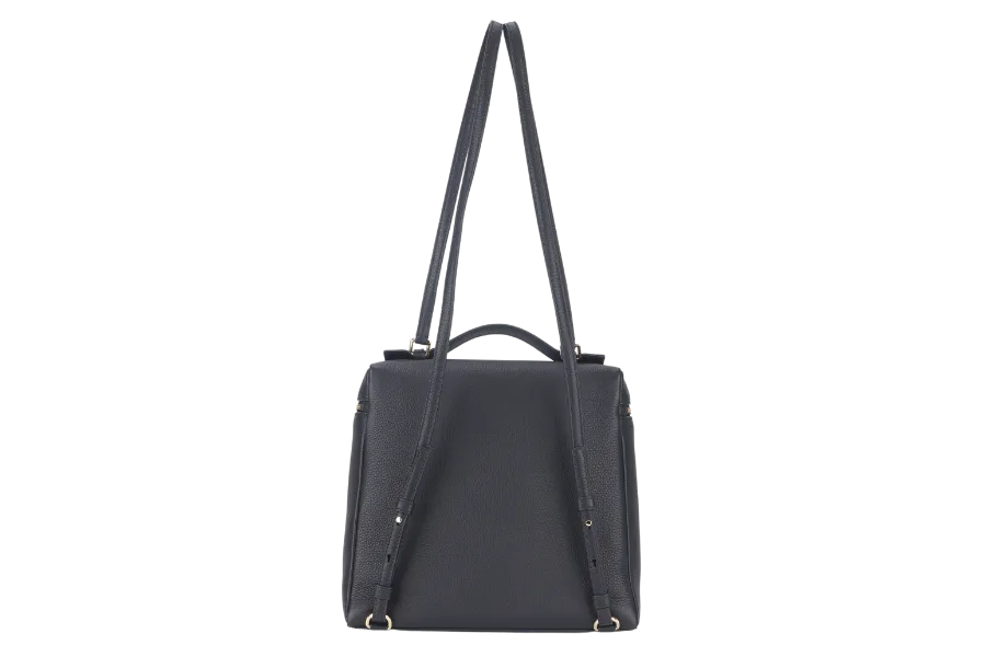 LORO PIANA EXTRA POCKET BACKPACK BLACK GRAINED CALFSKIN GOLD HARDWARE WITH DUST COVER AND BOX