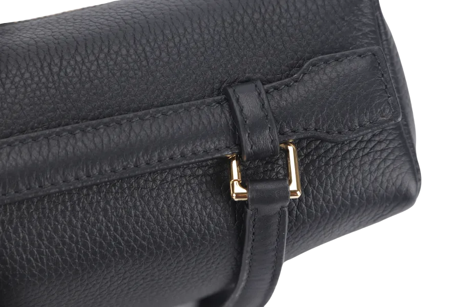 LORO PIANA EXTRA POCKET BACKPACK BLACK GRAINED CALFSKIN GOLD HARDWARE WITH DUST COVER AND BOX