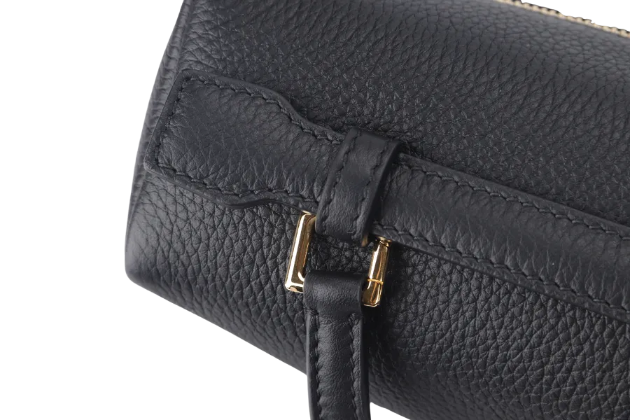 LORO PIANA EXTRA POCKET BACKPACK BLACK GRAINED CALFSKIN GOLD HARDWARE WITH DUST COVER AND BOX