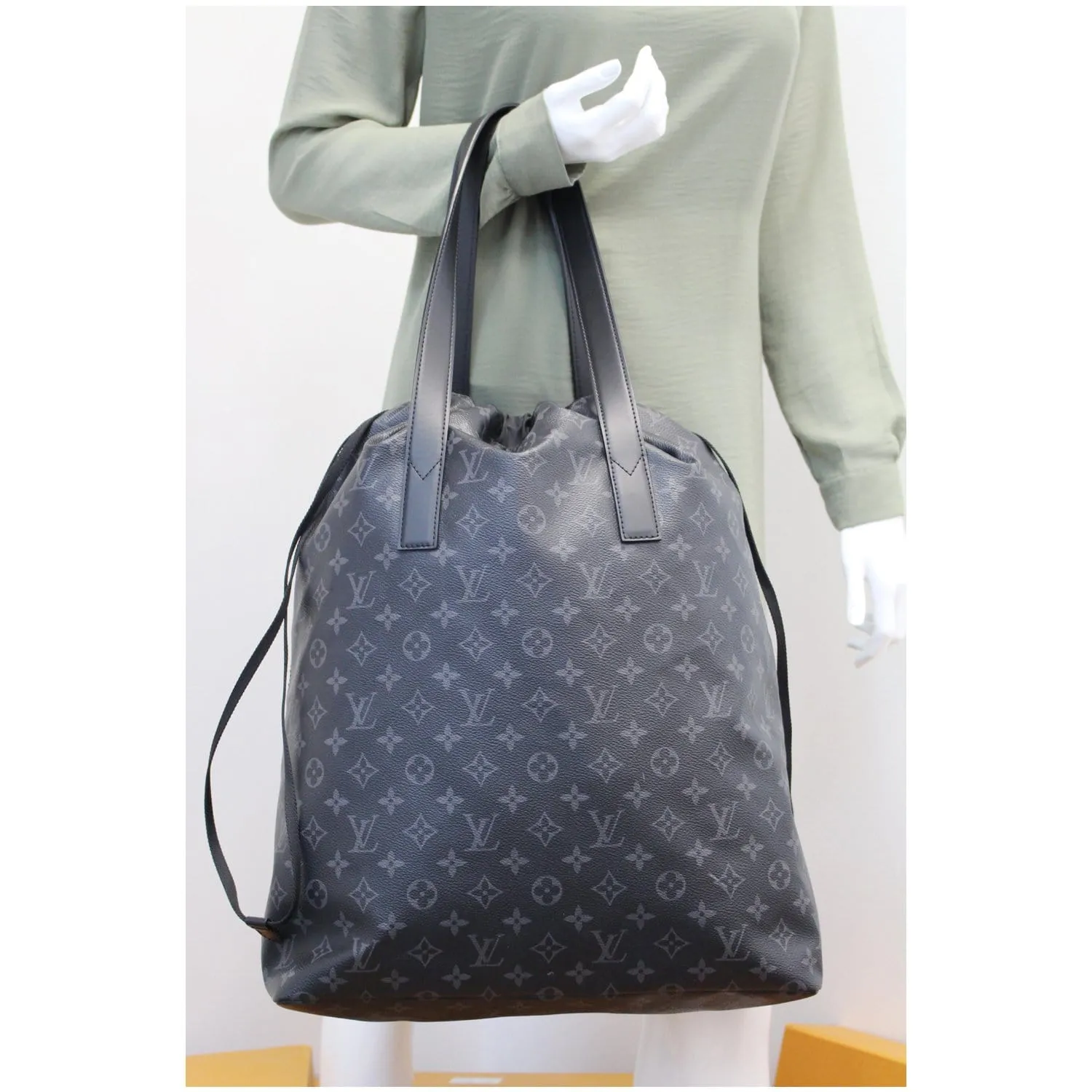 LOUIS VUITTON Cabas Light Monogram Eclipse Canvas Shoulder Bag Black