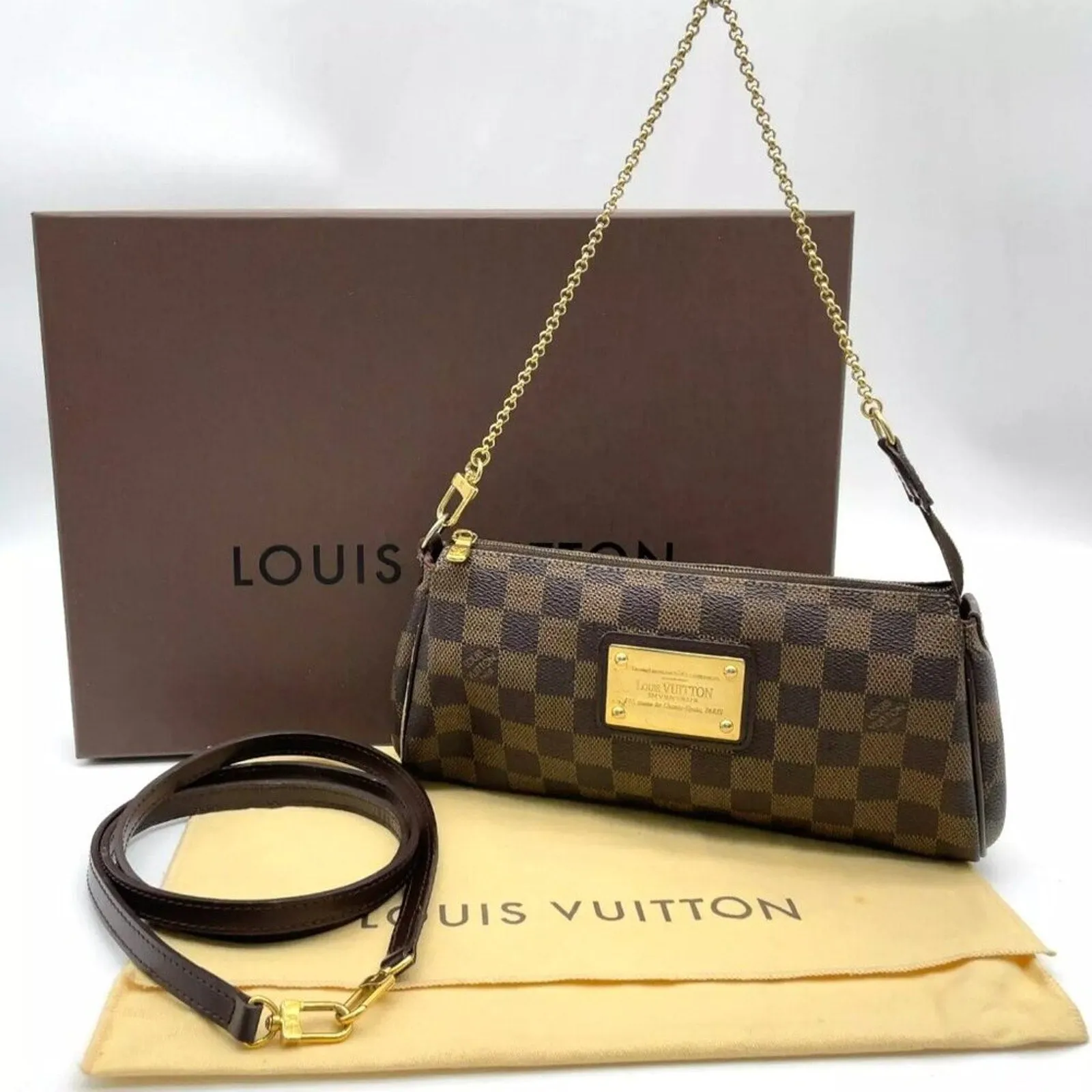 Louis Vuitton Damier Ebene Eva Shoulder Bag W/box