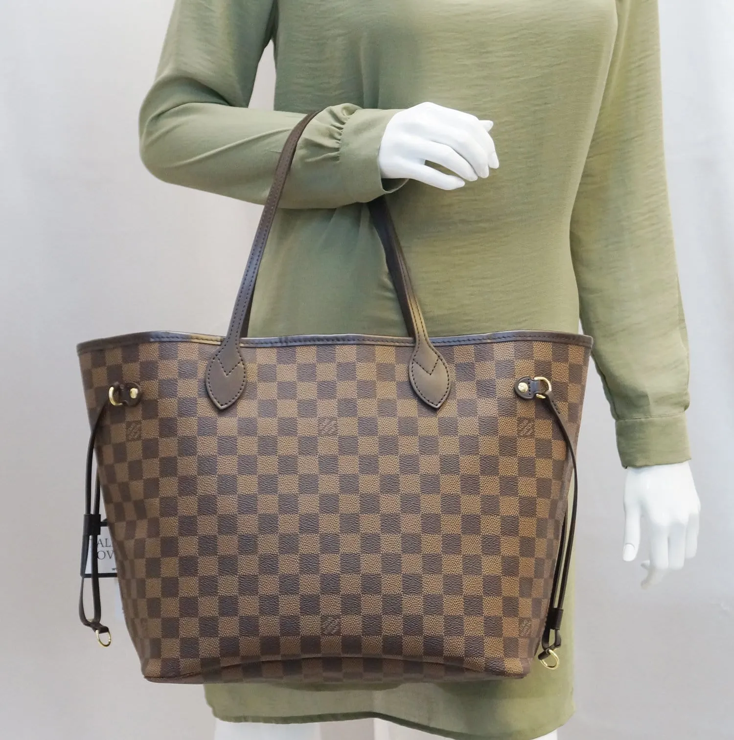LOUIS VUITTON Damier Ebene ROSE BALLERINE Neverfull MM NM Tote