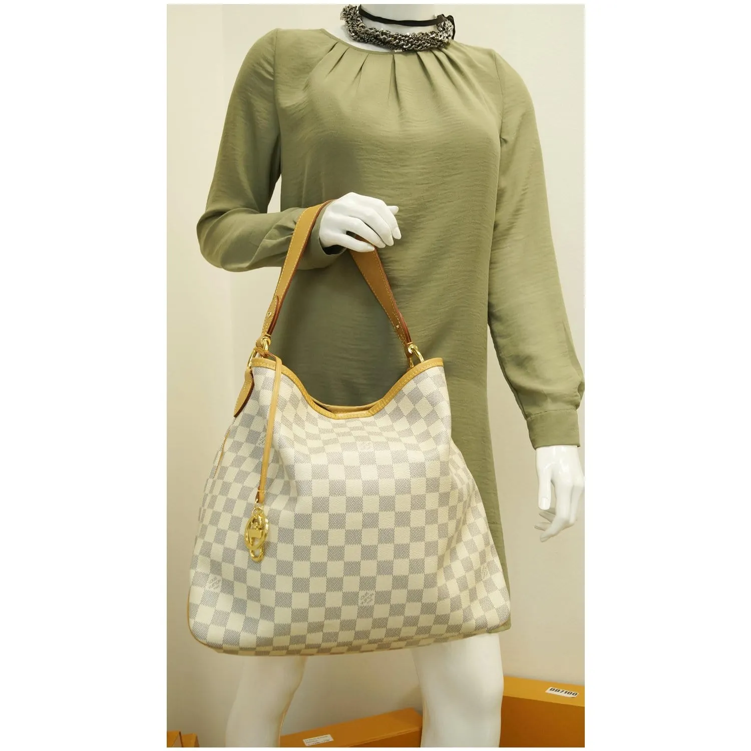 LOUIS VUITTON Delightful MM Damier Azur Hobo Shoulder Bag White