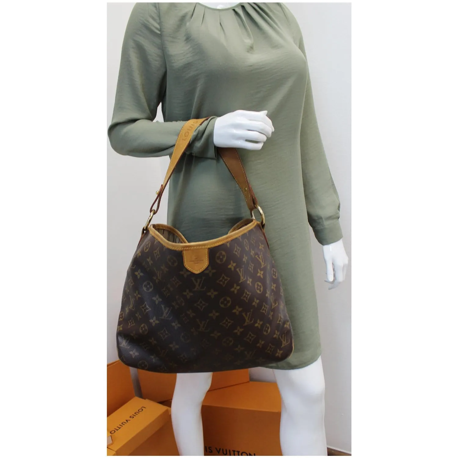 LOUIS VUITTON Delightful PM Monogram Canvas Shoulder Hobo Bag Brown