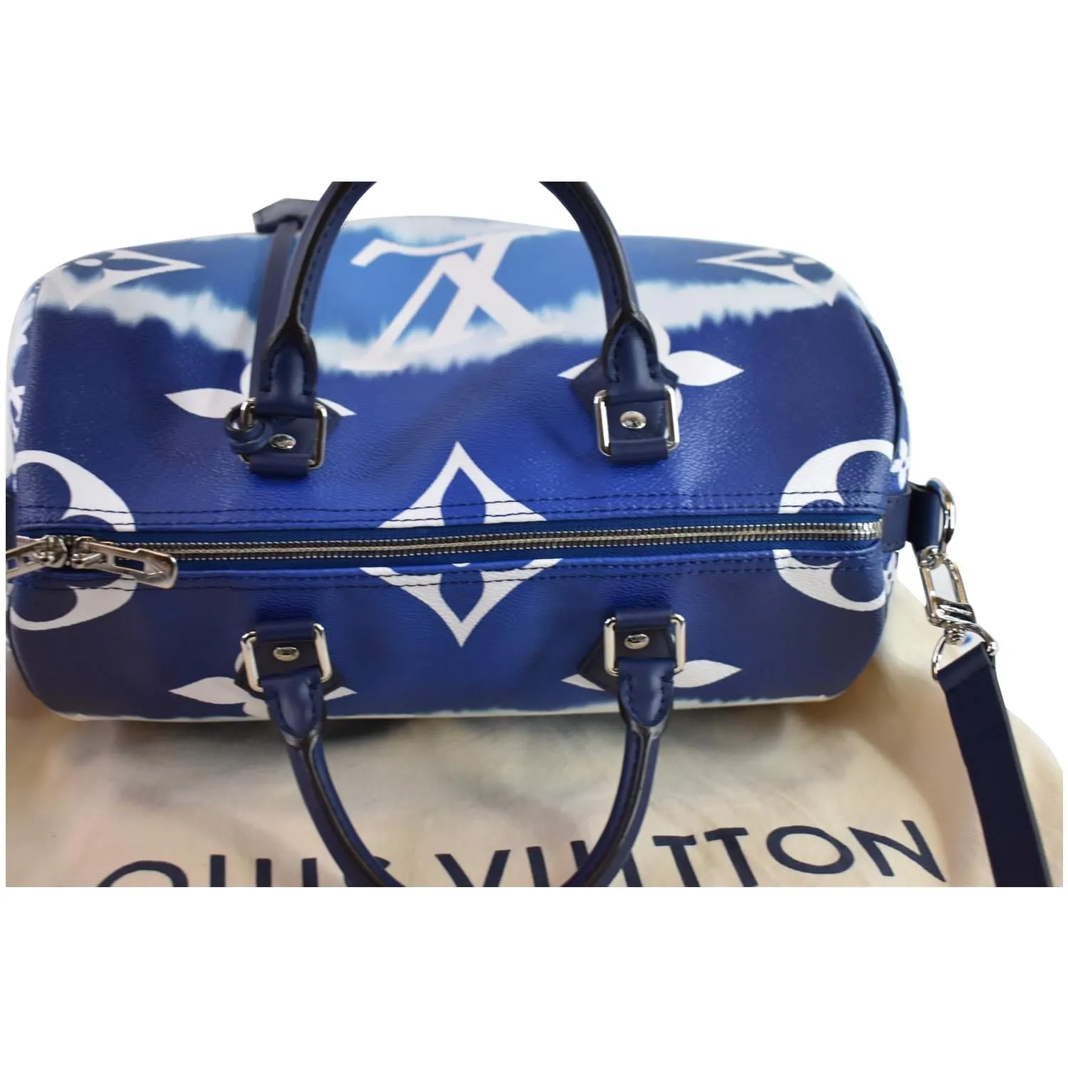 LOUIS VUITTON Escale Speedy 30 Bandouliere Monogram Canvas Shoulder Bag Blue