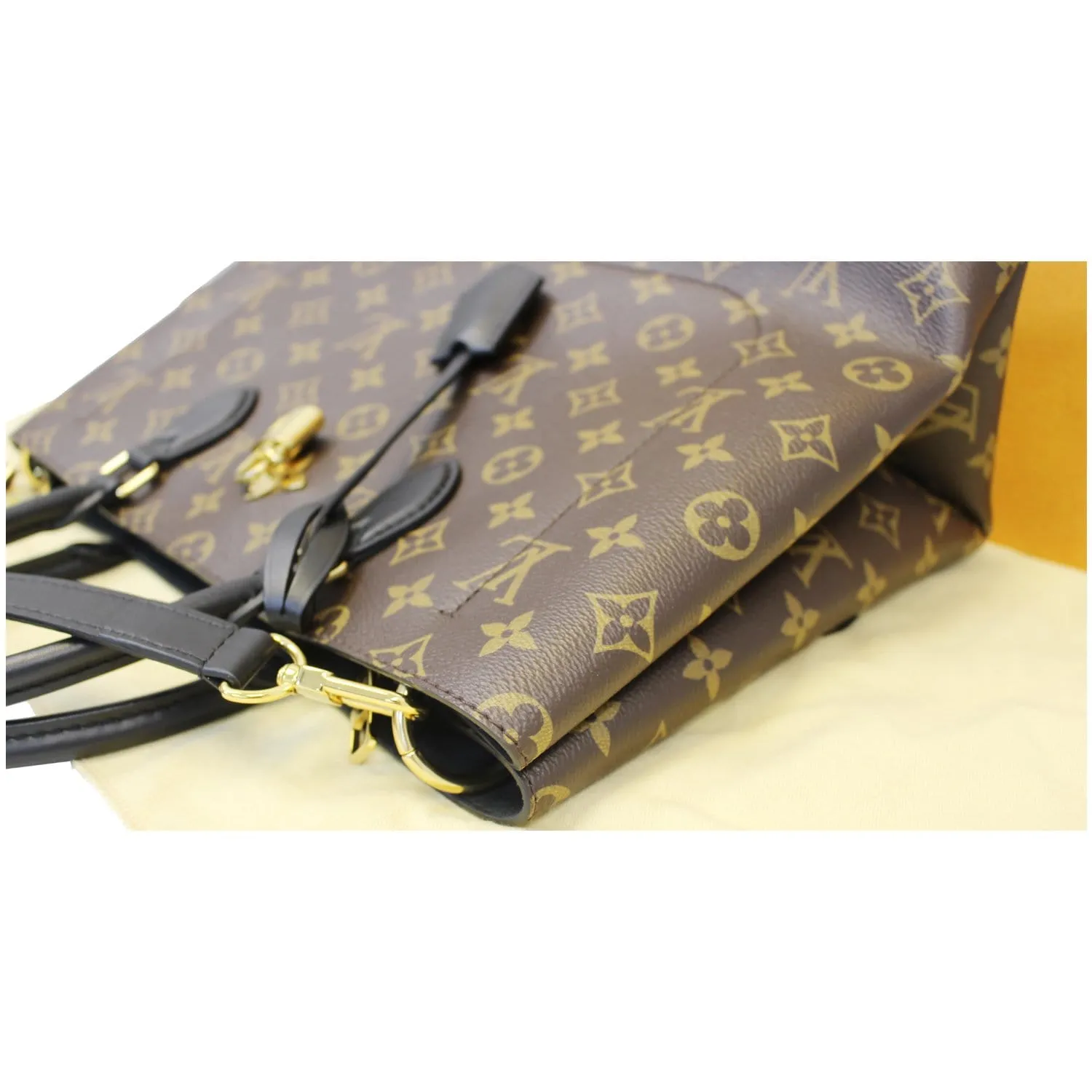 LOUIS VUITTON Flower Monogram Canvas Tote Bag Brown