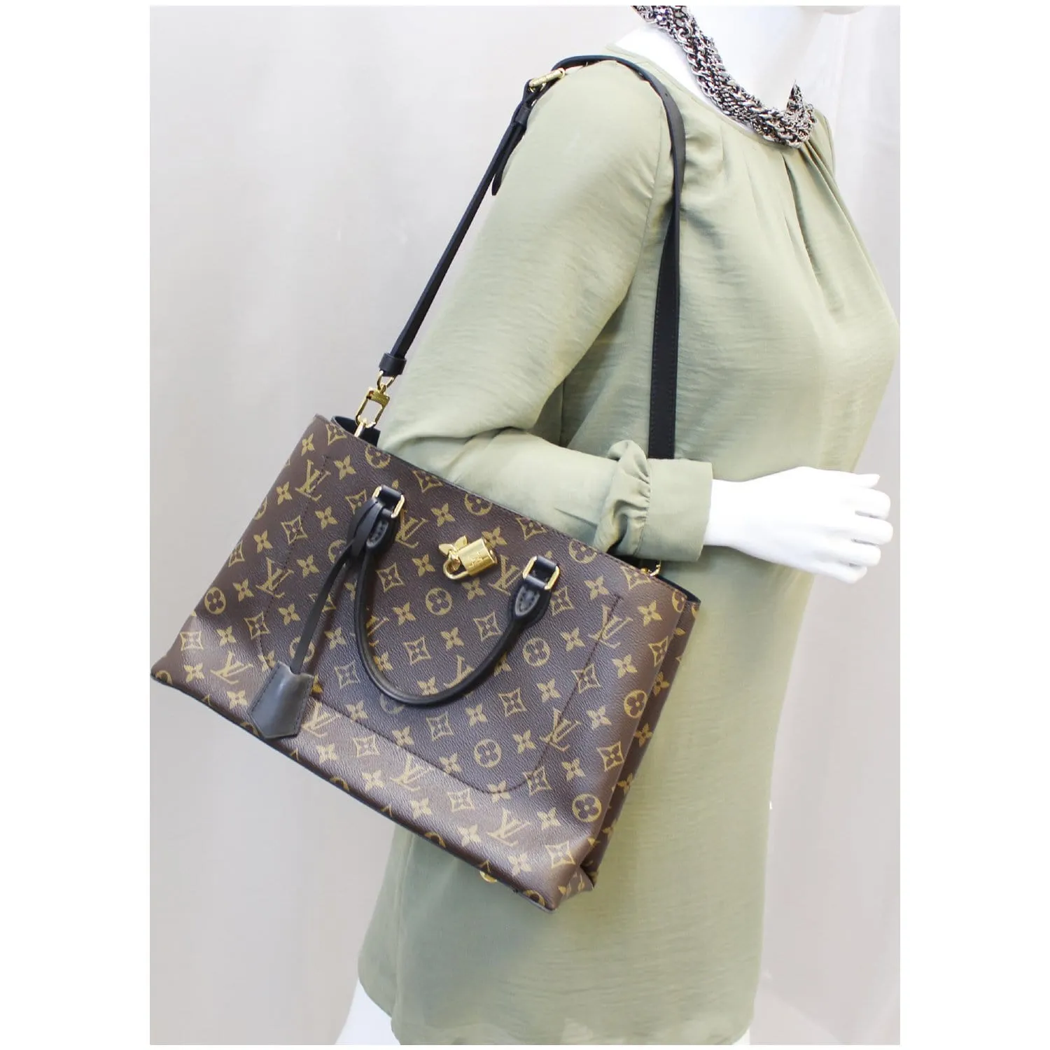 LOUIS VUITTON Flower Monogram Canvas Tote Bag Brown