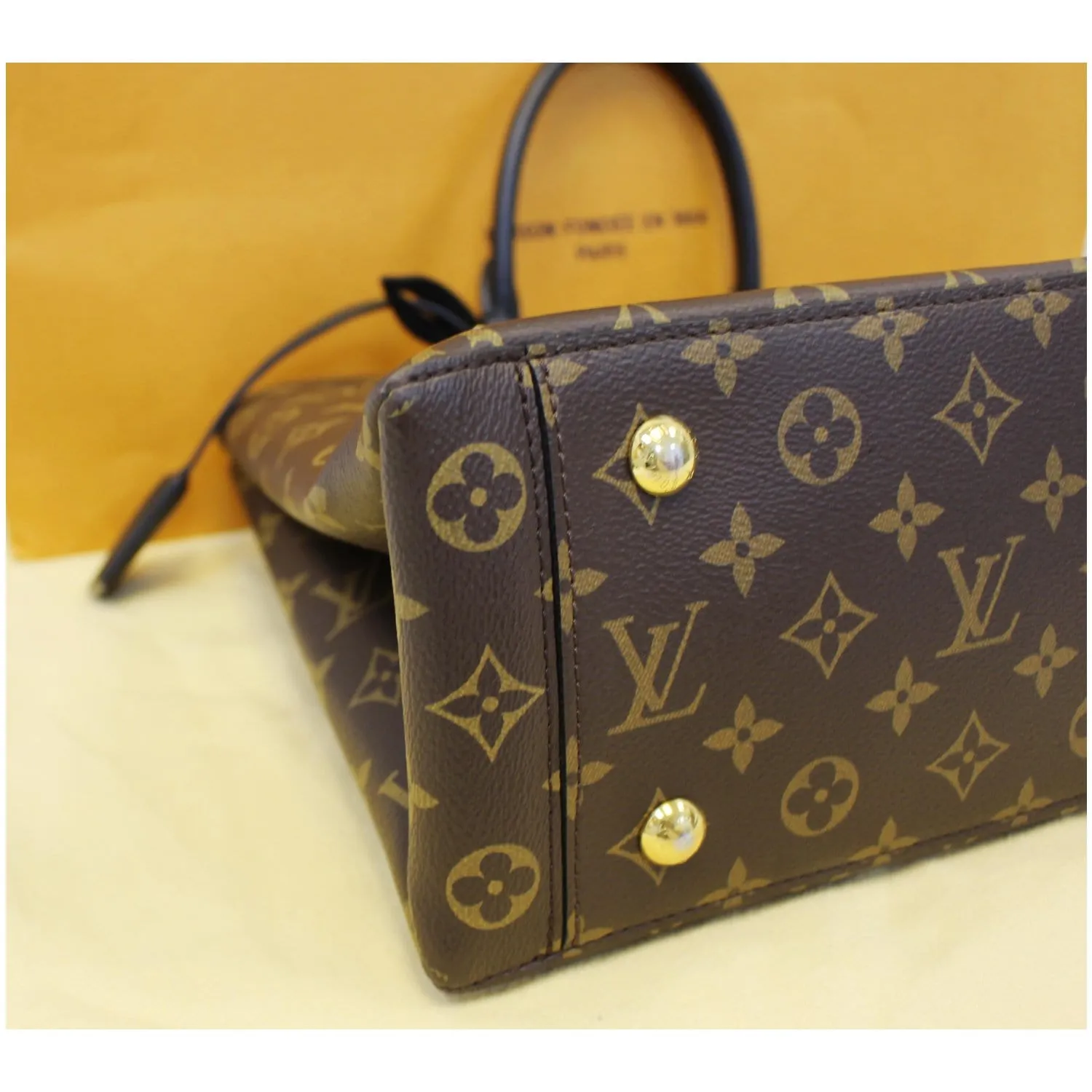 LOUIS VUITTON Flower Monogram Canvas Tote Bag Brown