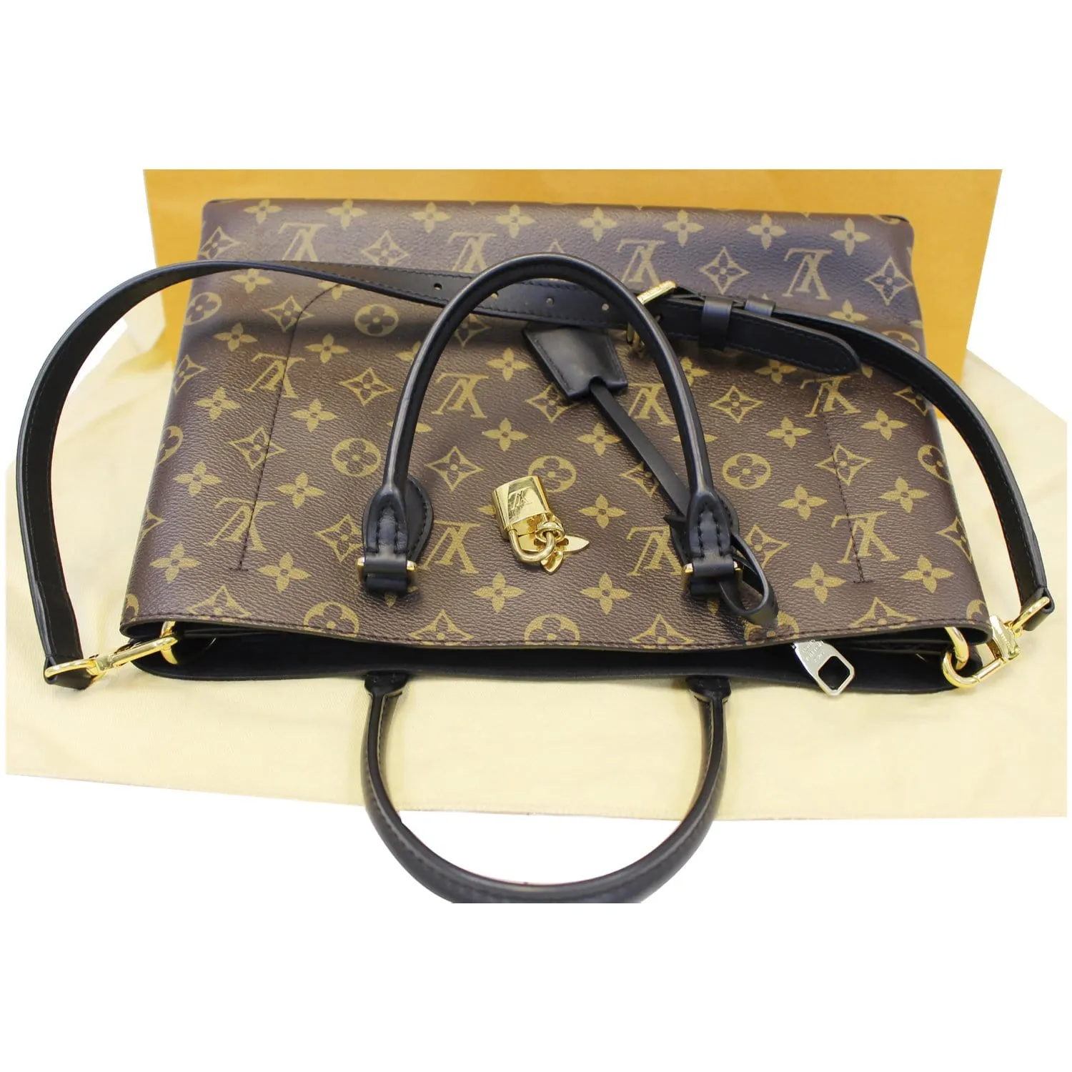 LOUIS VUITTON Flower Monogram Canvas Tote Bag Brown