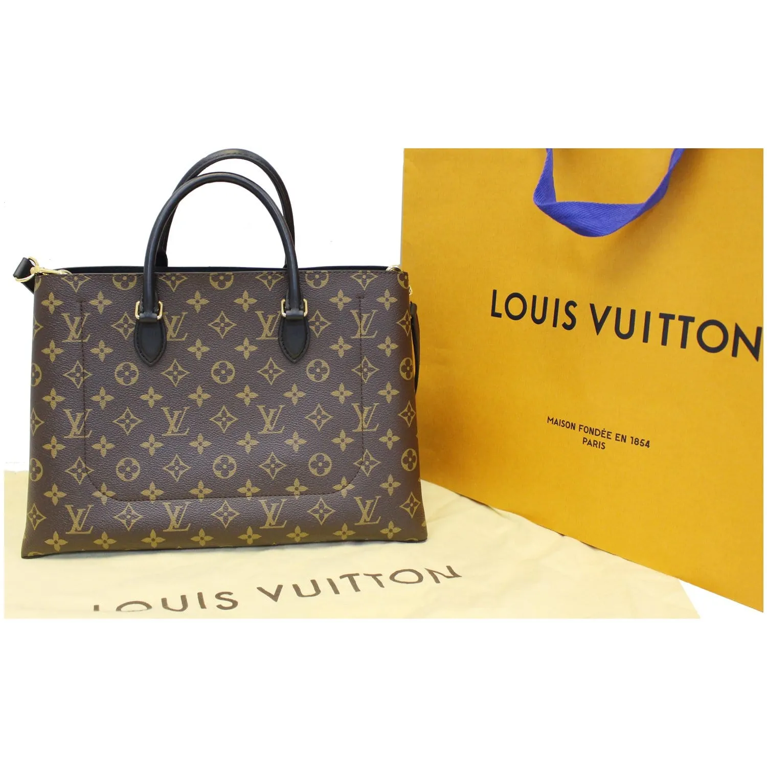LOUIS VUITTON Flower Monogram Canvas Tote Bag Brown