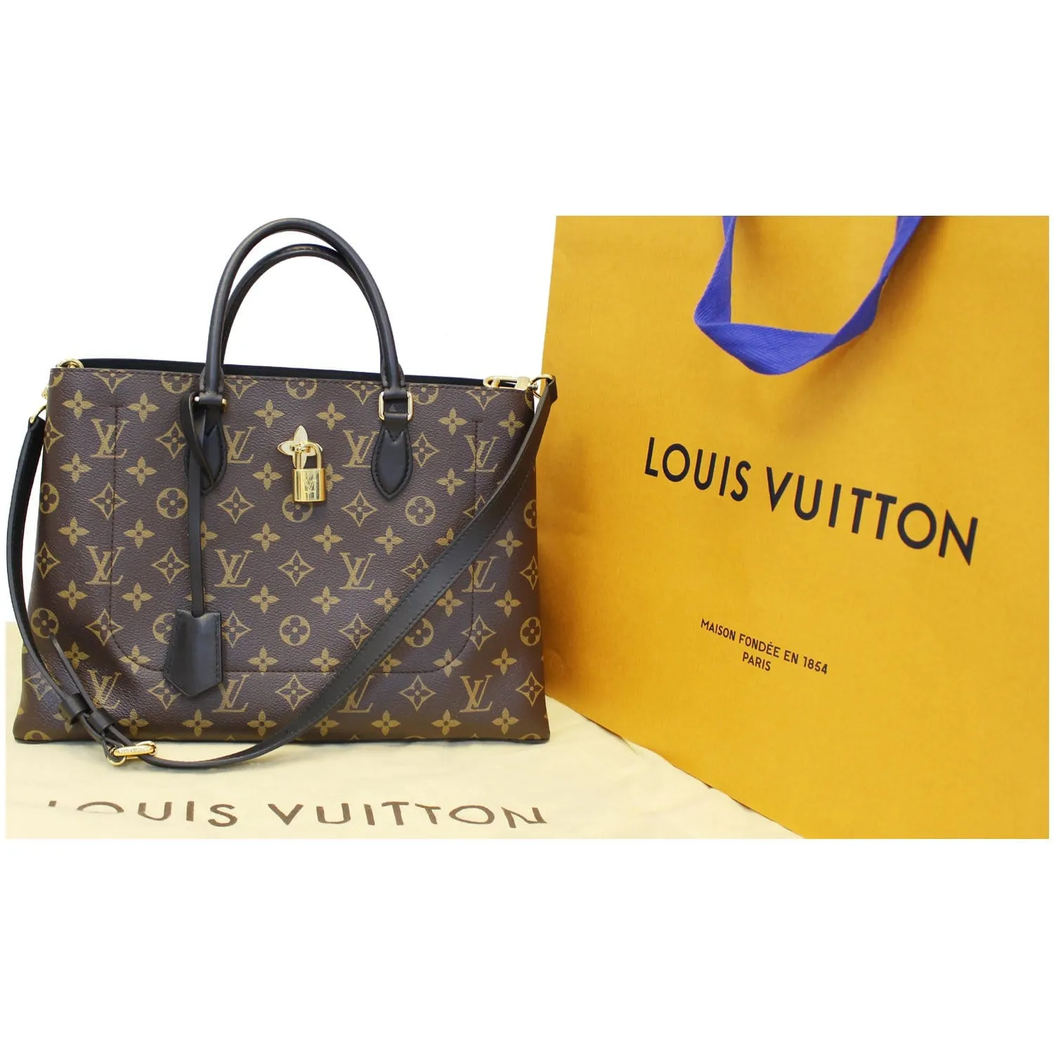 LOUIS VUITTON Flower Monogram Canvas Tote Bag Brown