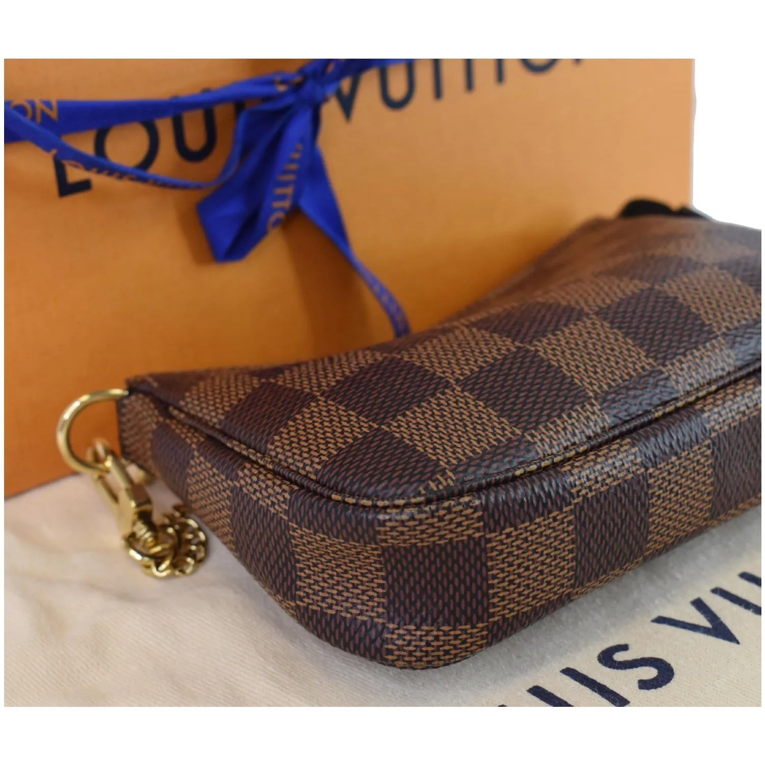 LOUIS VUITTON Mini Pochette Damier Ebene Accessories Pouch Brown