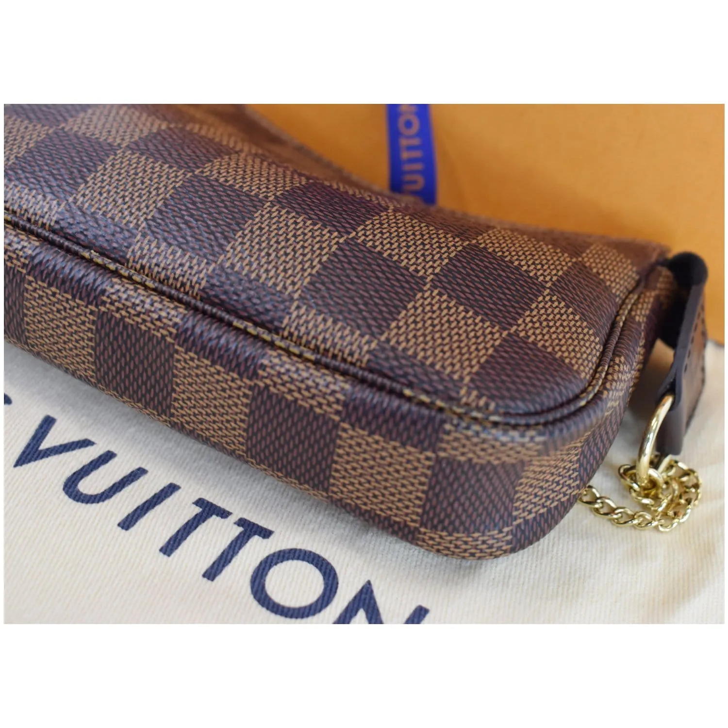 LOUIS VUITTON Mini Pochette Damier Ebene Accessories Pouch Brown