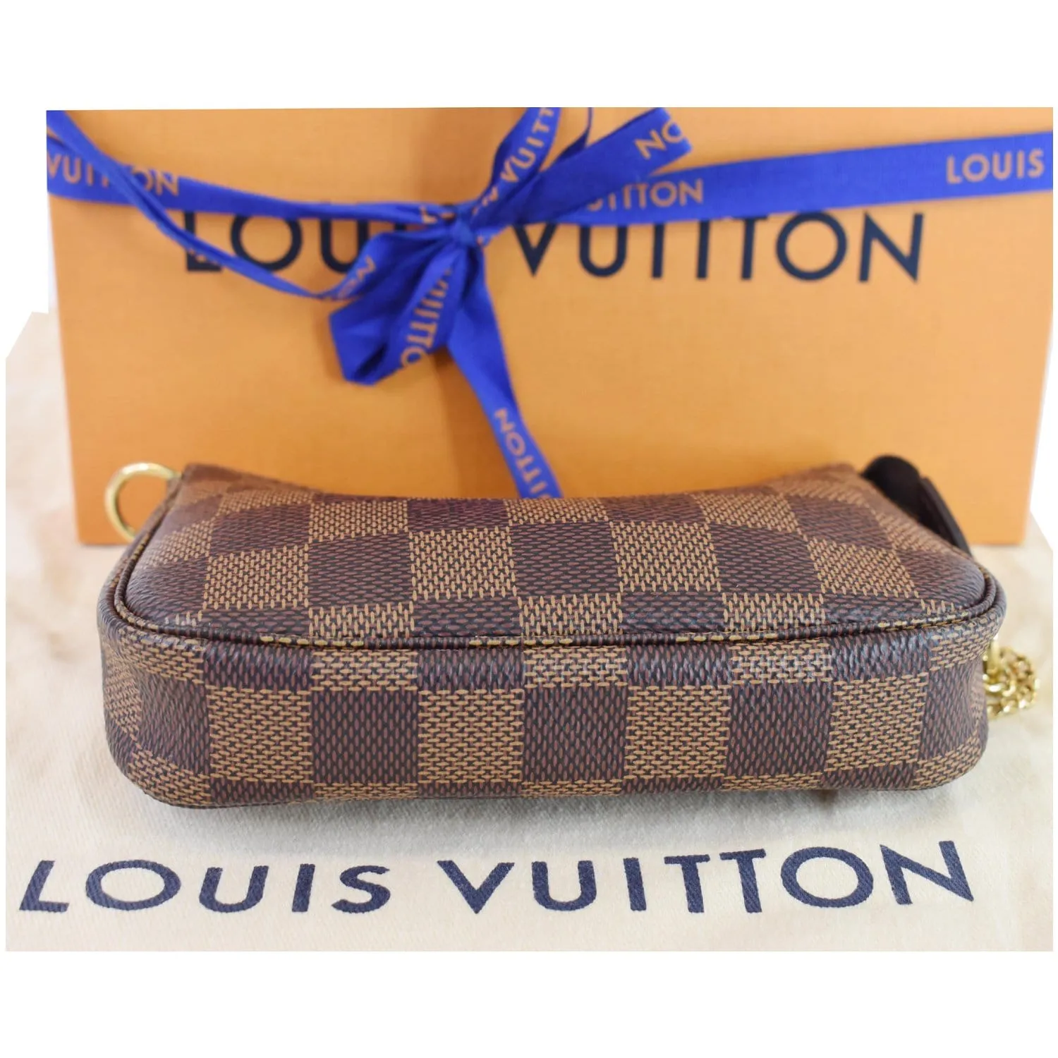 LOUIS VUITTON Mini Pochette Damier Ebene Accessories Pouch Brown