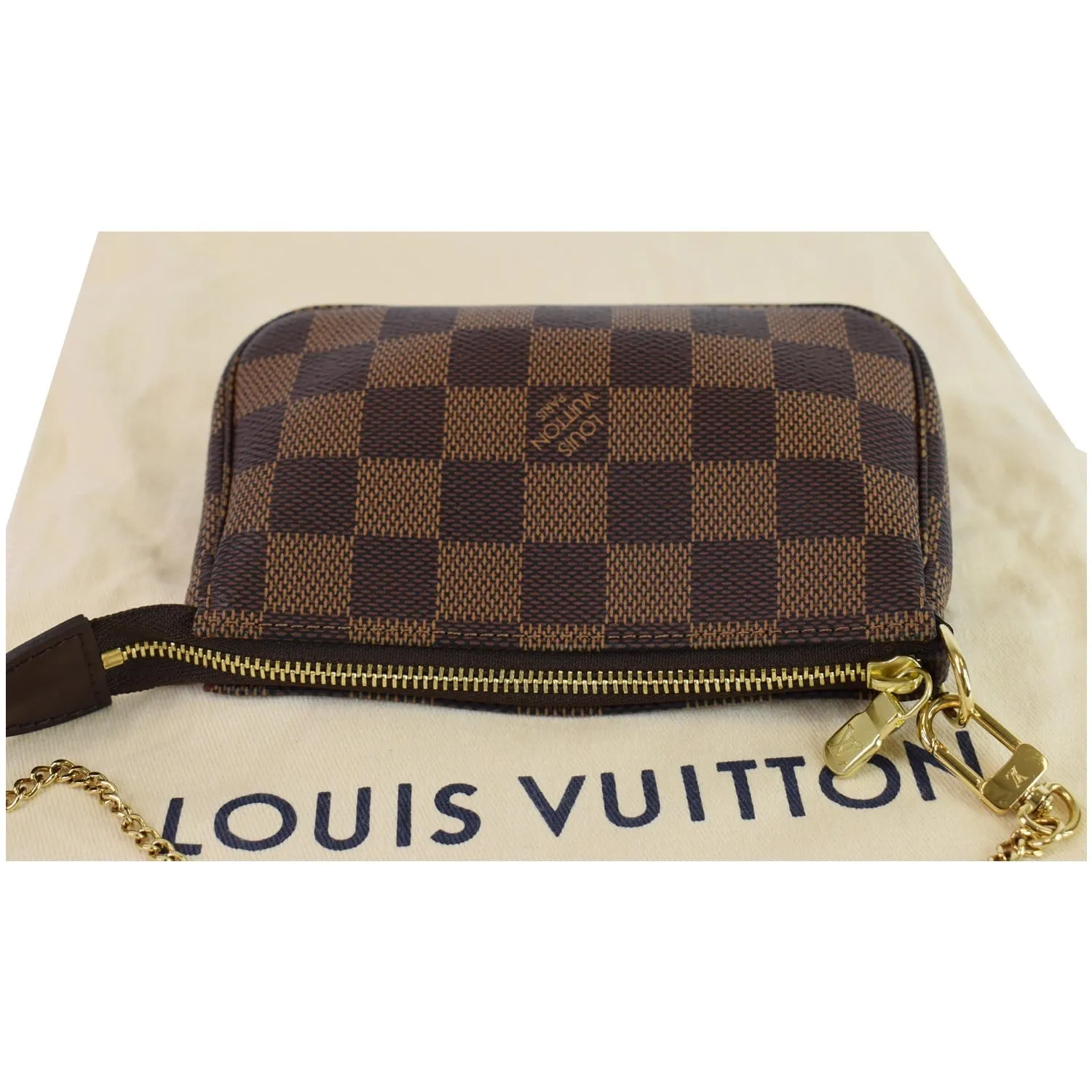 LOUIS VUITTON Mini Pochette Damier Ebene Accessories Pouch Brown