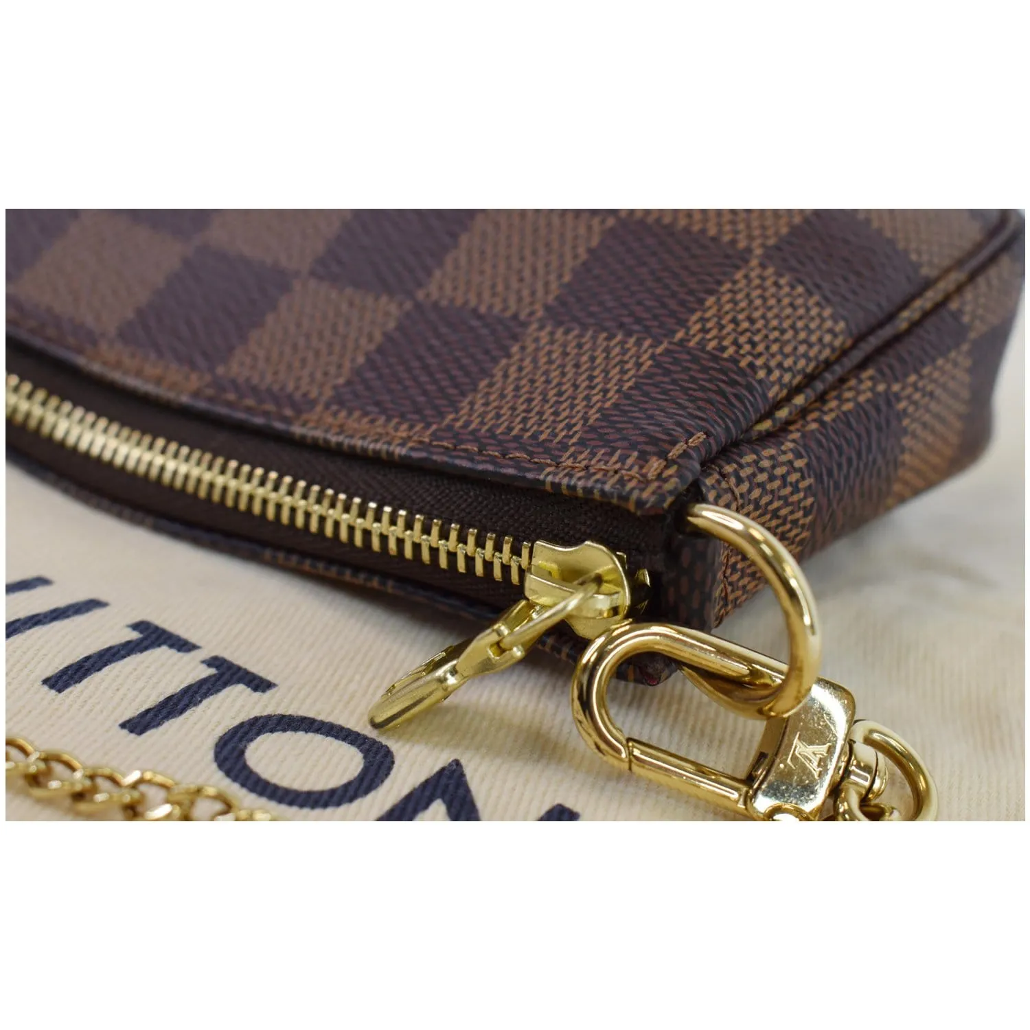 LOUIS VUITTON Mini Pochette Damier Ebene Accessories Pouch Brown