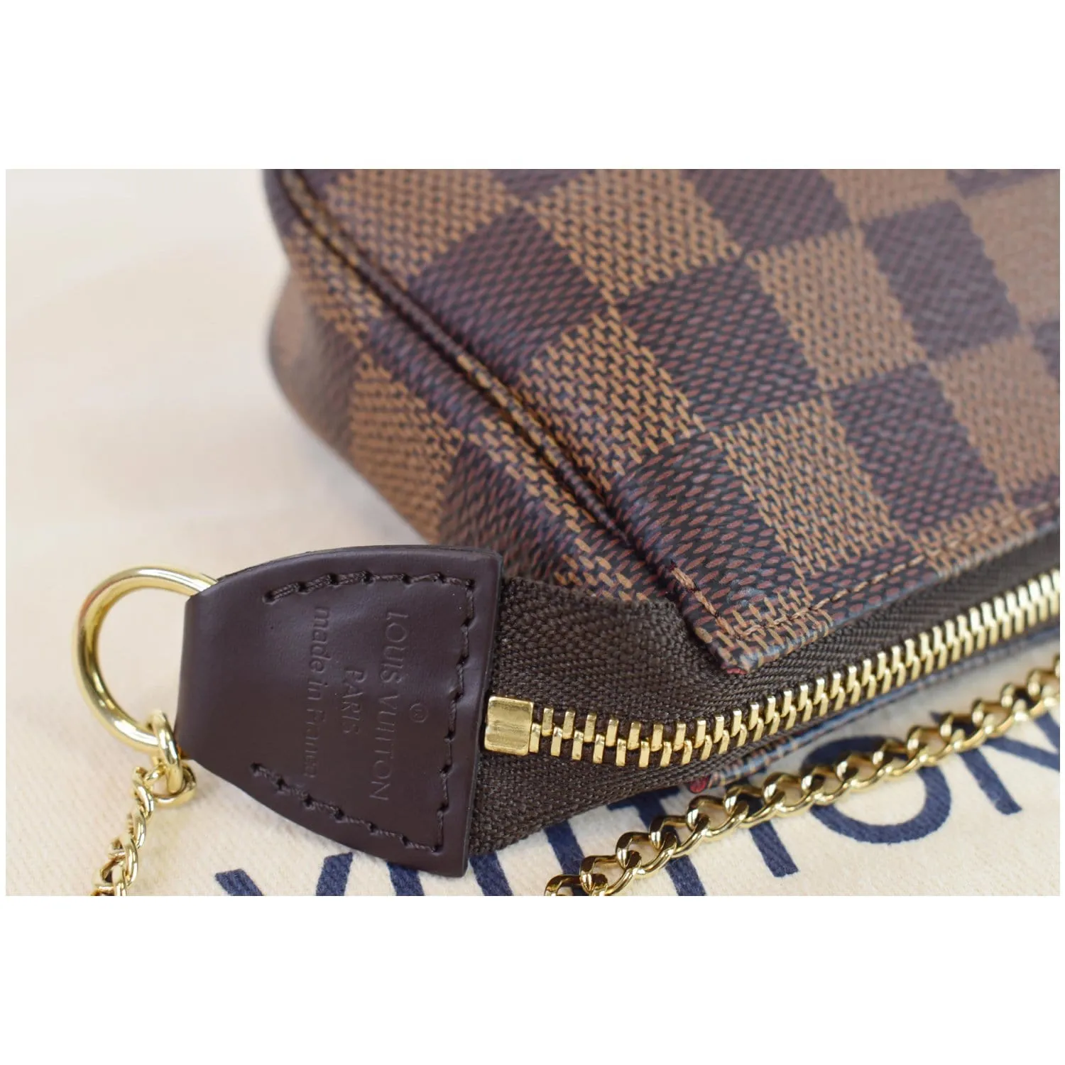 LOUIS VUITTON Mini Pochette Damier Ebene Accessories Pouch Brown