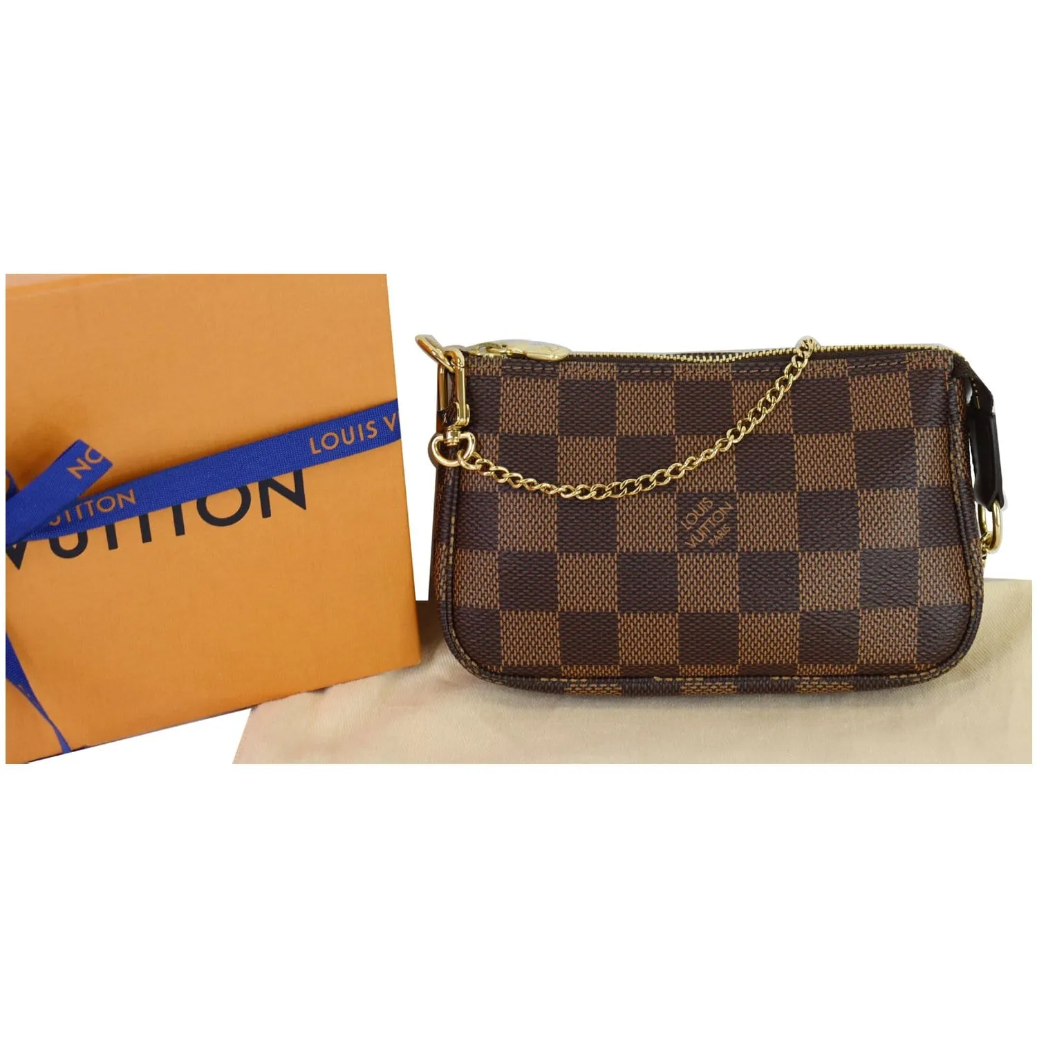 LOUIS VUITTON Mini Pochette Damier Ebene Accessories Pouch Brown