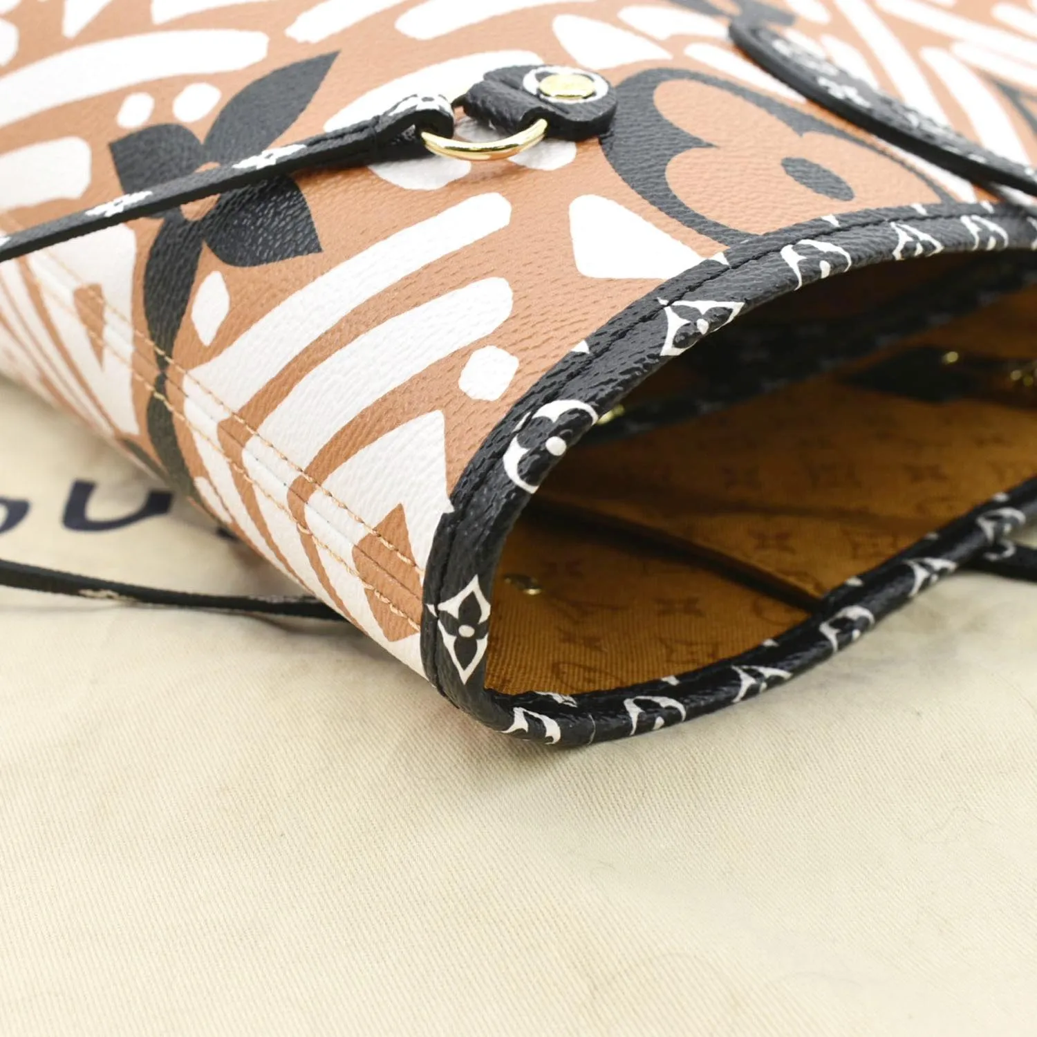LOUIS VUITTON Neverfull Crafty MM Monogram Gaint Canvas Tote Bag Caramel
