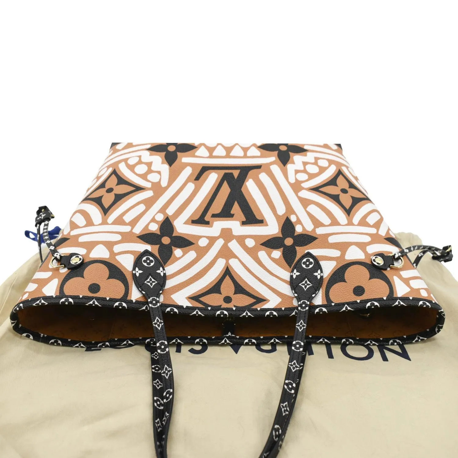 LOUIS VUITTON Neverfull Crafty MM Monogram Gaint Canvas Tote Bag Caramel
