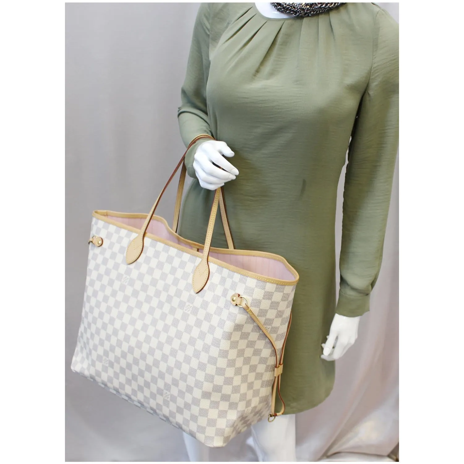 LOUIS VUITTON Neverfull GM Damier Azur Tote Shoulder Bag Rose Ballerine