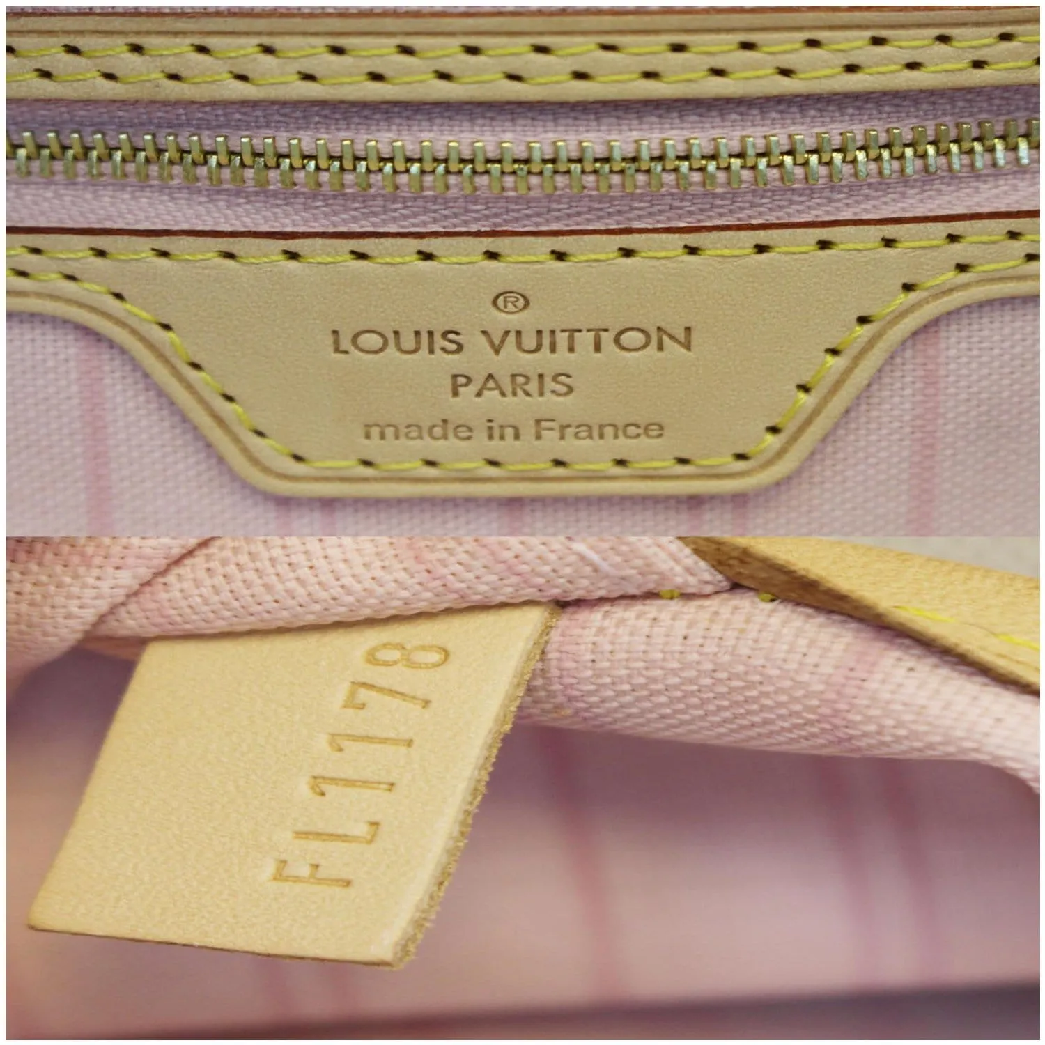 LOUIS VUITTON Neverfull GM Damier Azur Tote Shoulder Bag Rose Ballerine