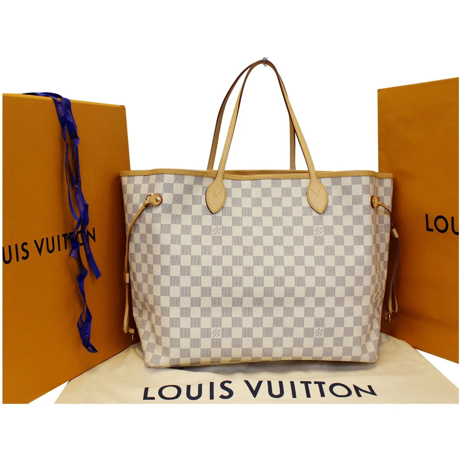 LOUIS VUITTON Neverfull GM Damier Azur Tote Shoulder Bag Rose Ballerine
