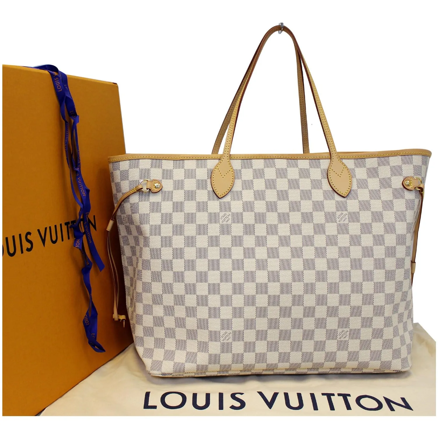 LOUIS VUITTON Neverfull GM Damier Azur Tote Shoulder Bag Rose Ballerine