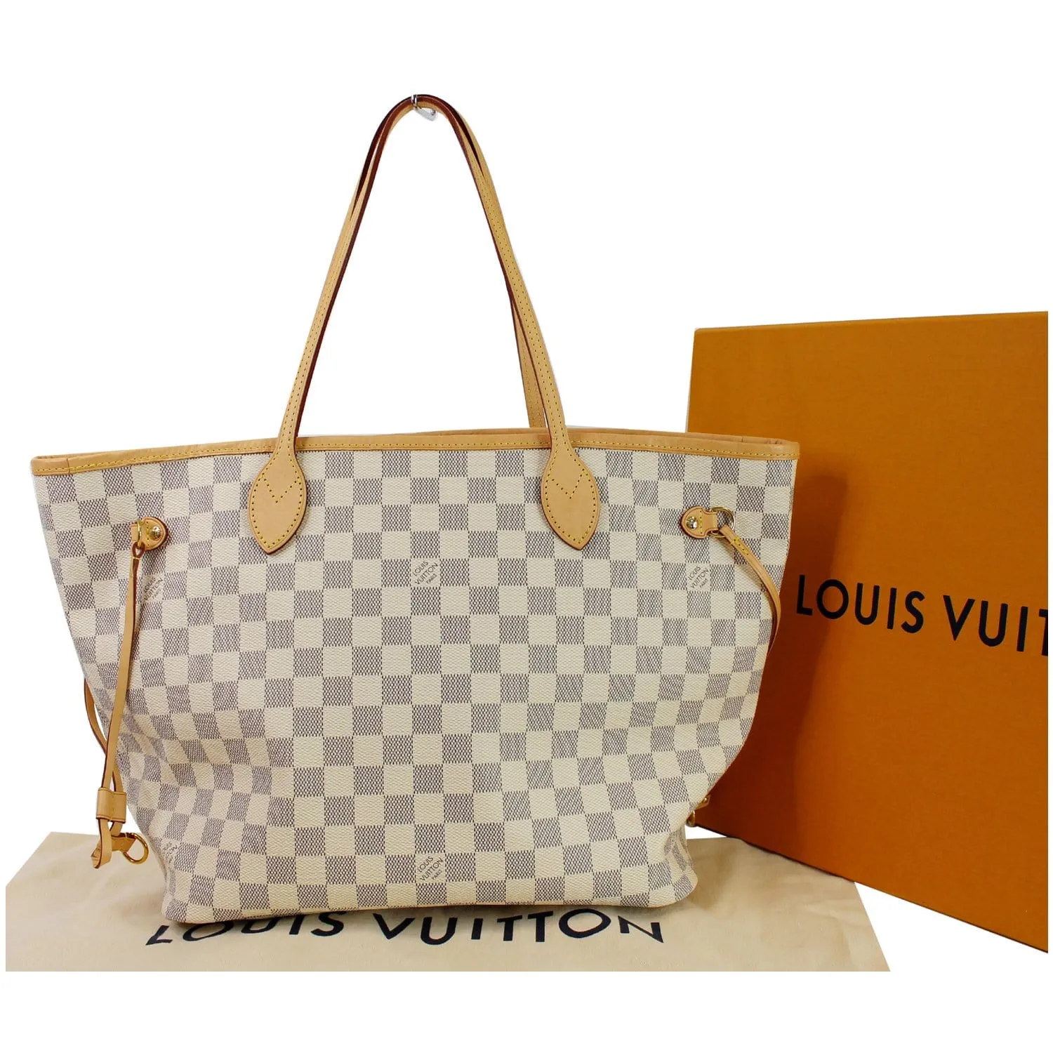 LOUIS VUITTON Neverfull MM Damier Azur Tote Shoulder Bag White