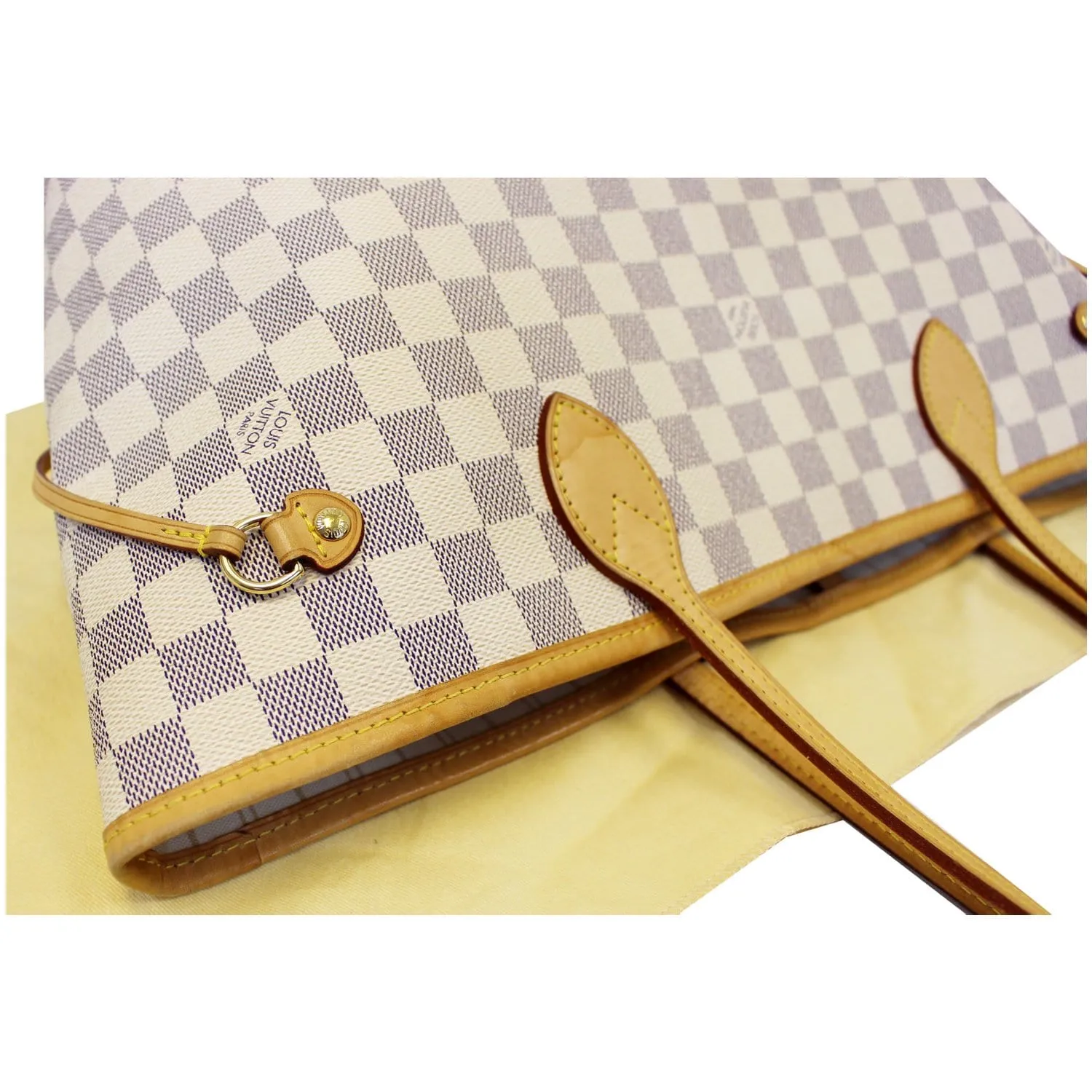 LOUIS VUITTON Neverfull MM Damier Azur Tote Shoulder Bag White