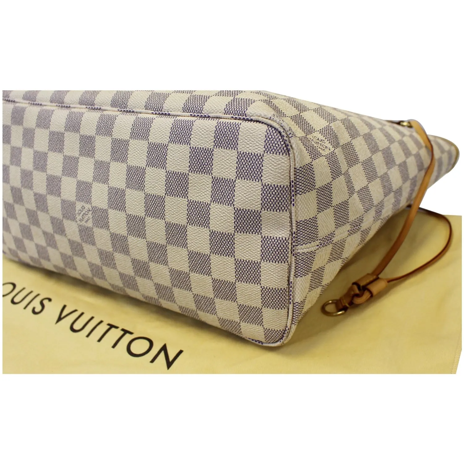 LOUIS VUITTON Neverfull MM Damier Azur Tote Shoulder Bag White
