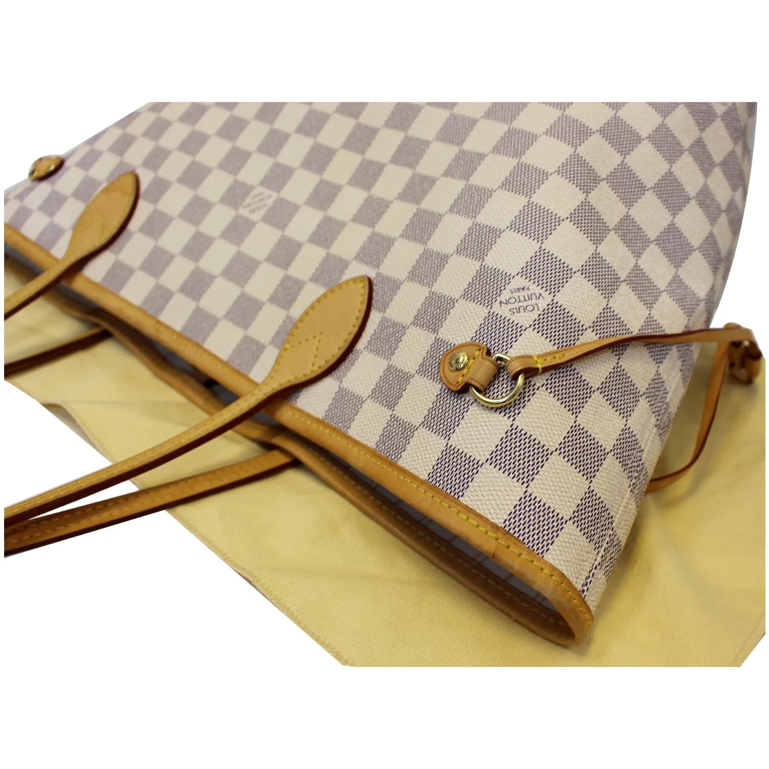 LOUIS VUITTON Neverfull MM Damier Azur Tote Shoulder Bag White