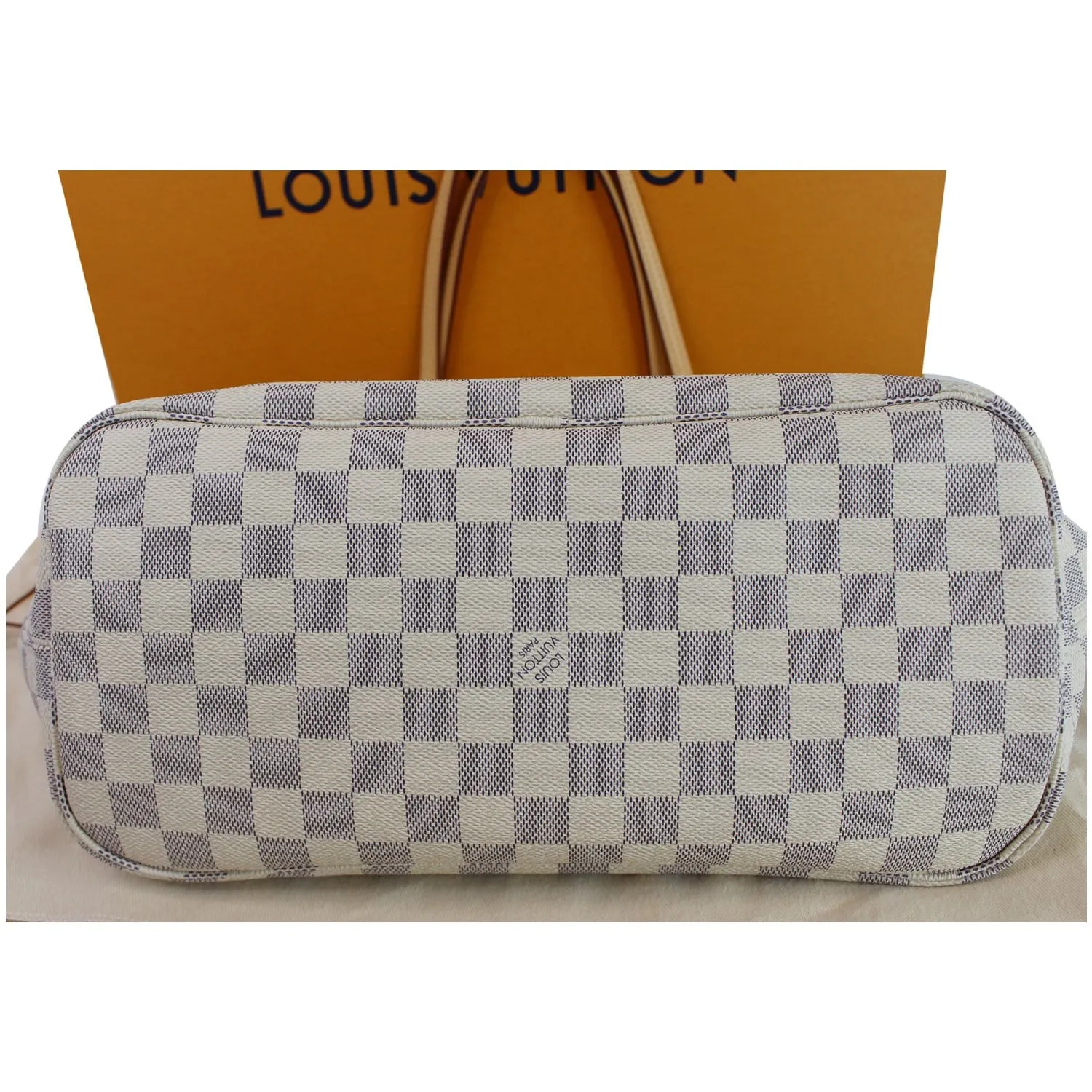 LOUIS VUITTON Neverfull MM Damier Azur Tote Shoulder Bag White