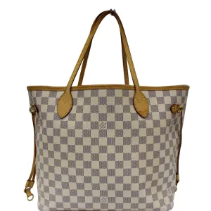 LOUIS VUITTON Neverfull MM Damier Azur Tote Shoulder Bag White
