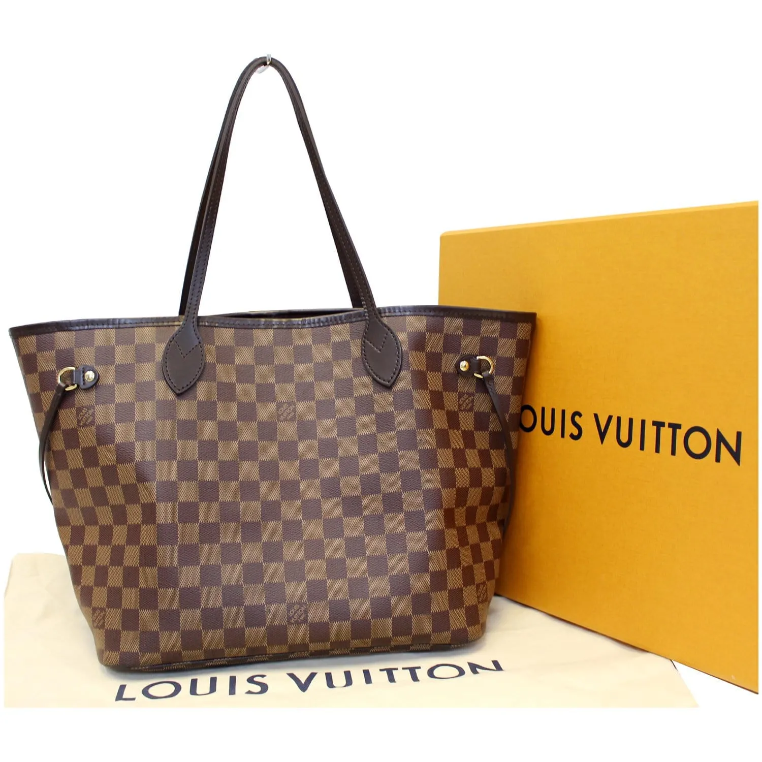 LOUIS VUITTON Neverfull MM Damier Ebene Tote Shoulder Bag Brown