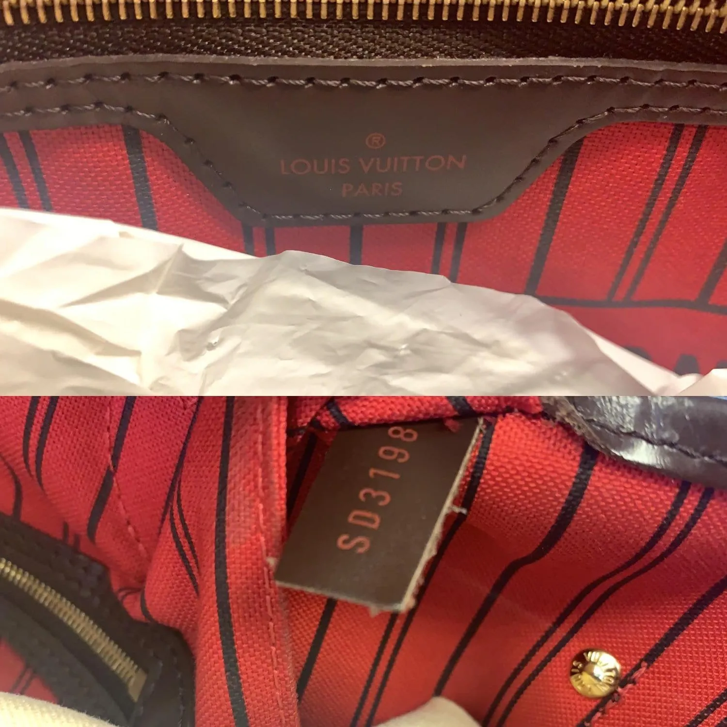 LOUIS VUITTON Neverfull MM Damier Ebene Tote Shoulder Bag Brown